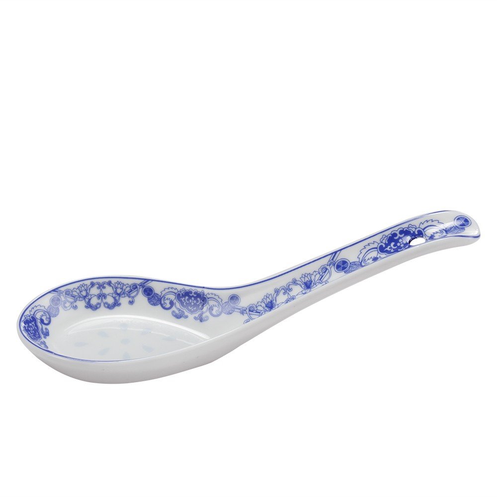 Porlien 4-Piece Blue Floral Porcelain Chinese Knot Soup Spoon Set - 5 Inch Elegant Asian Dining Utensils for Soup, Dessert & Tea Ceremonies