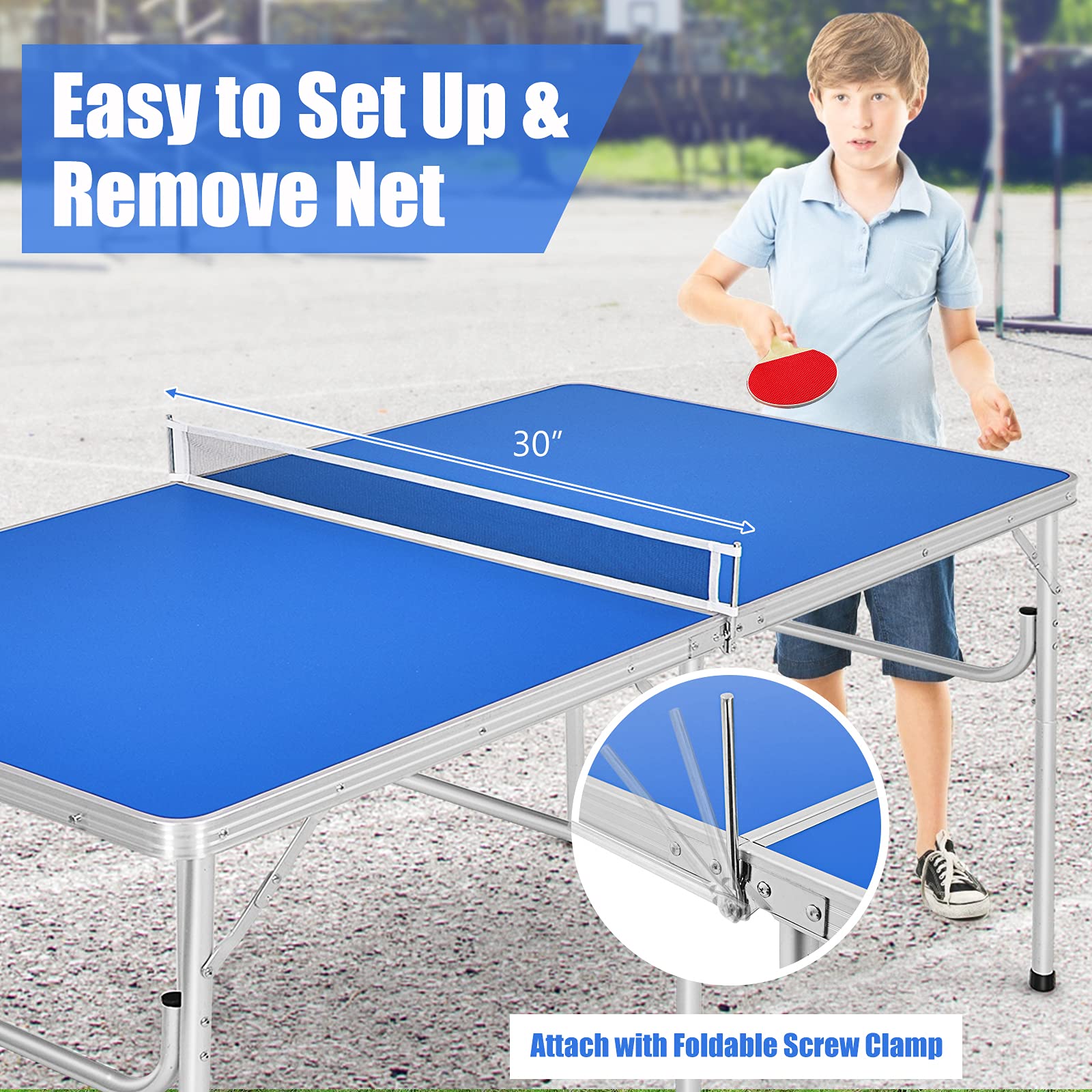 Goplus Foldable Ping Pong Table - 100% Preassembled Indoor/Outdoor Table Tennis Set with Net, 2 Paddles & Balls | Portable for Backyard, Game Room, Office & Patio Fun