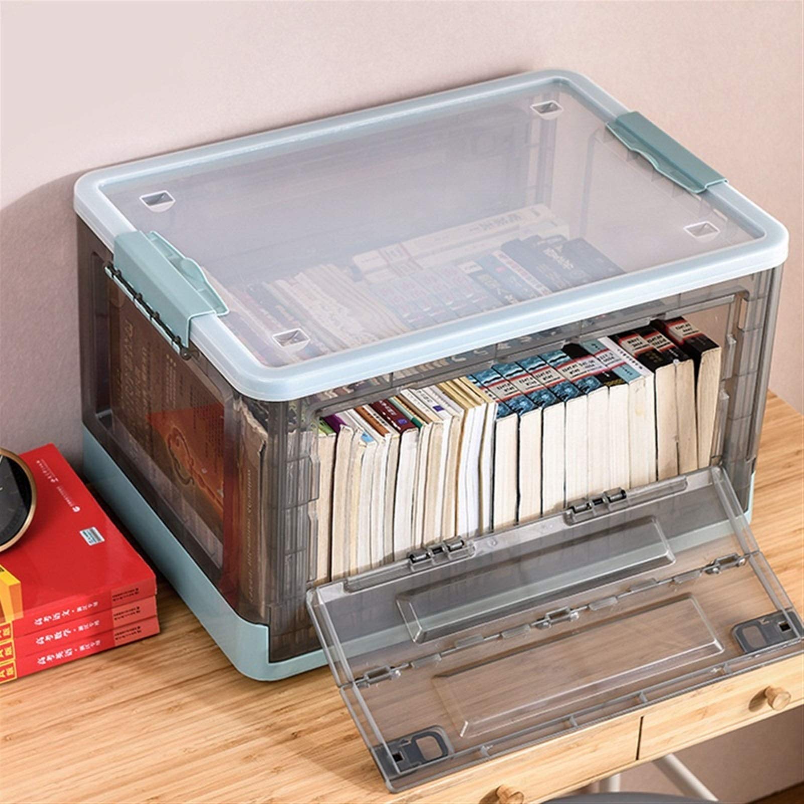 Collapsible Plastic Storage Bins with Lids - 50L Large Transparent Foldable Storage Boxes for Shoes, Clothes, Toys, Books & Groceries - Space Saving Home Organization Solution for Closet, Garage, Office & Dorm (Orange)