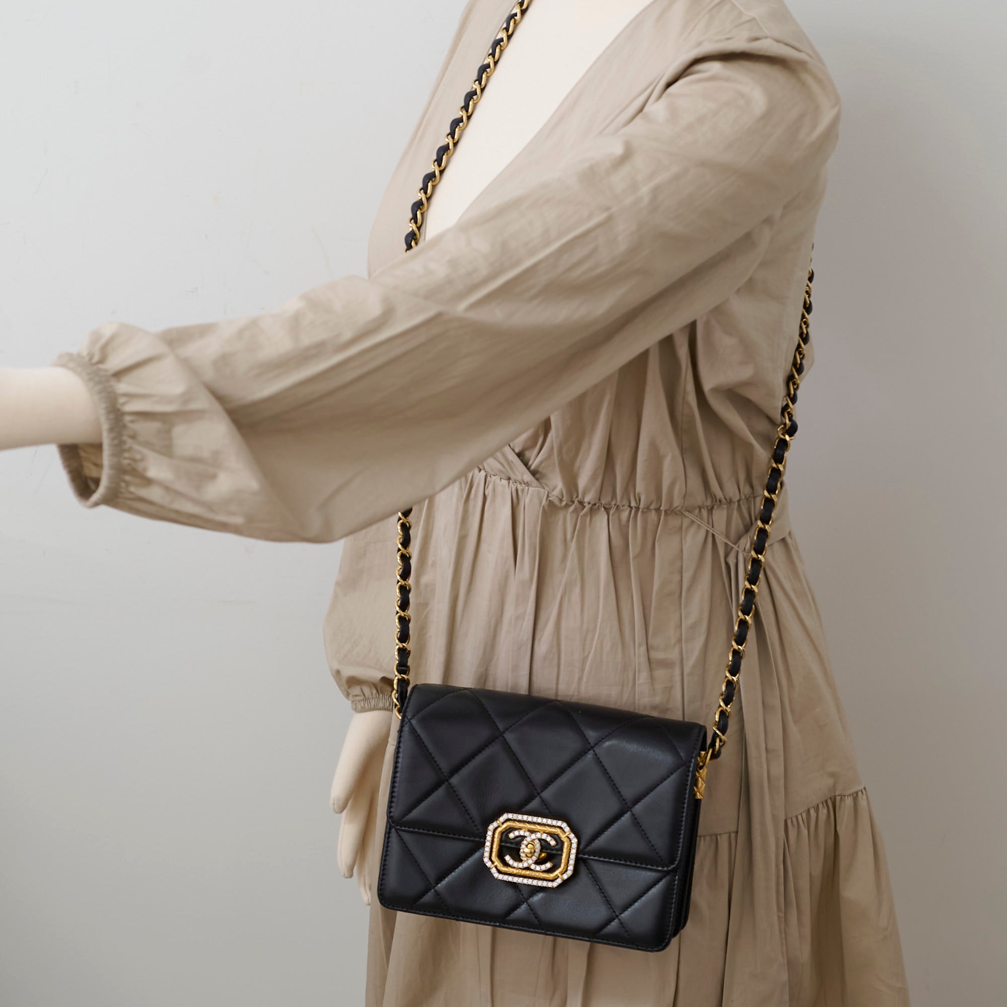 Chanel Calfskin Strass Quilted Mini Flap Bag Black Microchip - Luxury Designer Crossbody Purse for Women, Perfect for Evening Parties & Special Occasions