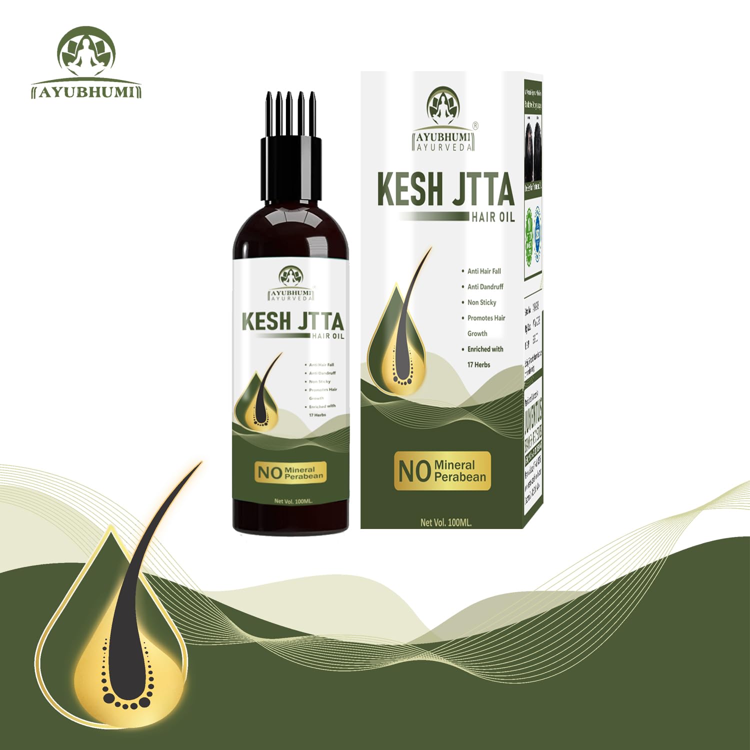 Ayubhumi Kesh Jatta Hair Oil for Men & Women - Reduces Hair Fall & Dandruff, Promotes Hair Growth | Non-Sticky Formula | 100ml | Perfect for Daily Scalp Massage & Hair Care Routine