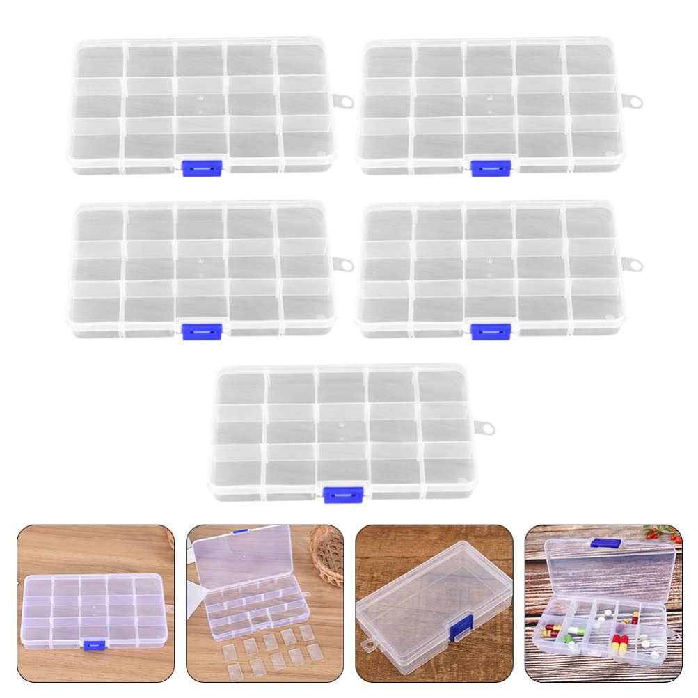 5-Piece Clear Plastic Storage Box Set with Grids - Small Parts Organizer for Tools, Crafts & DIY Supplies - Perfect for Home, Office & Workshop Organization