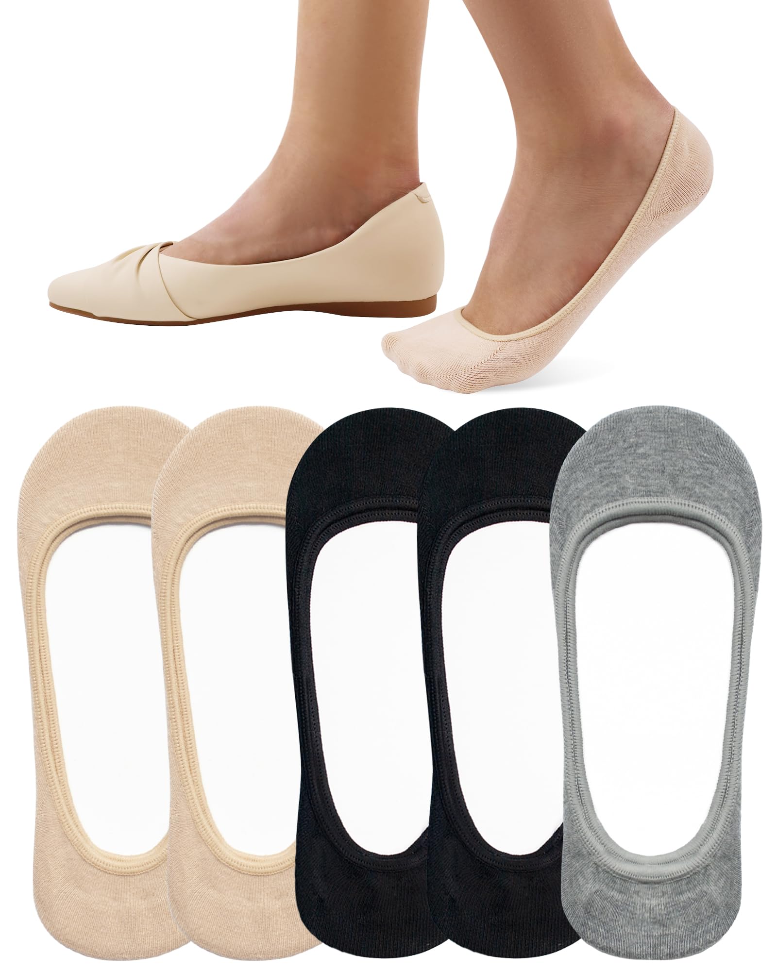 Sixdaysox 4-6 Pairs No Show Socks for Women - Low Cut Non-Slip Liner Socks for Flats & Boat Shoes