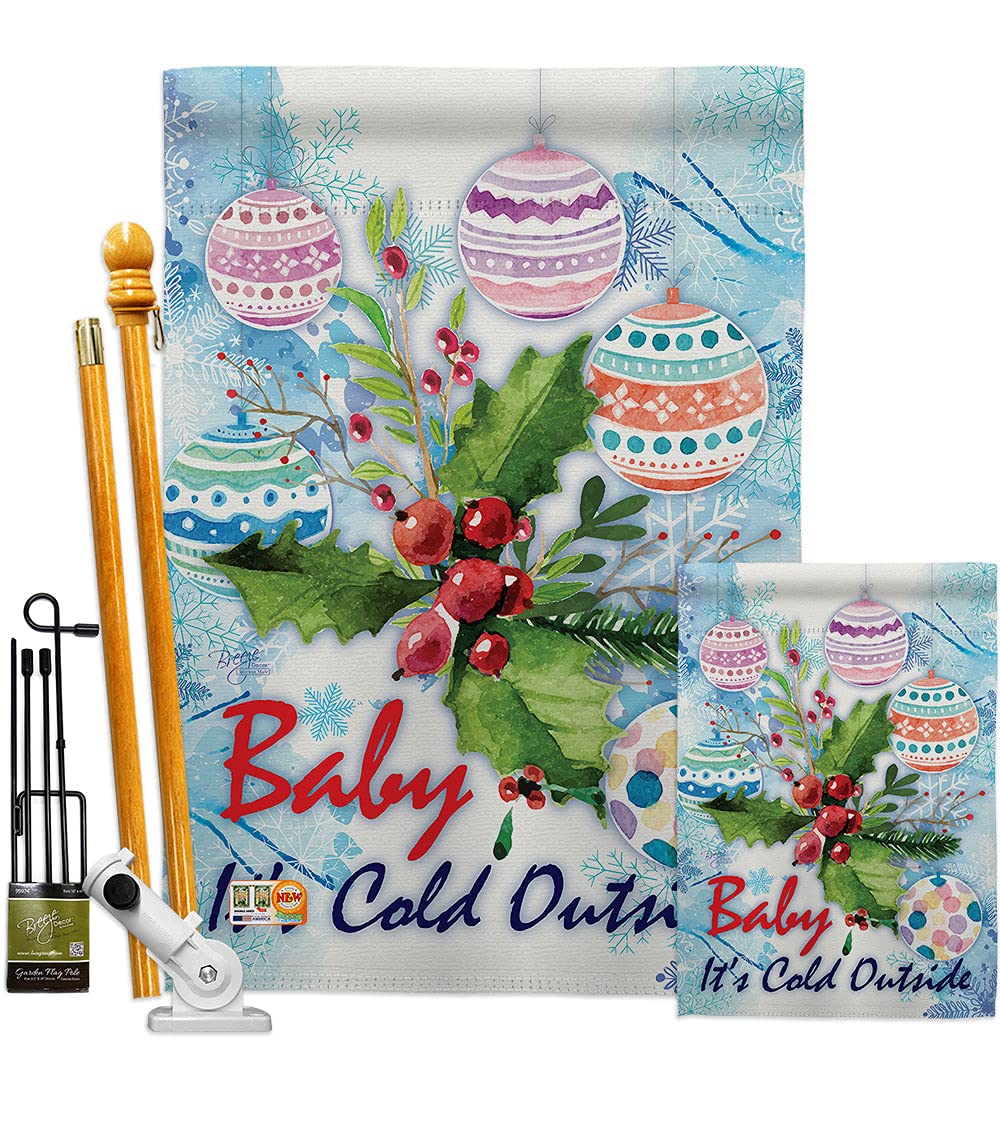 Winter Wonderland Decorative Flags Kit - House & Garden Set with Flagpole for Holiday Decor