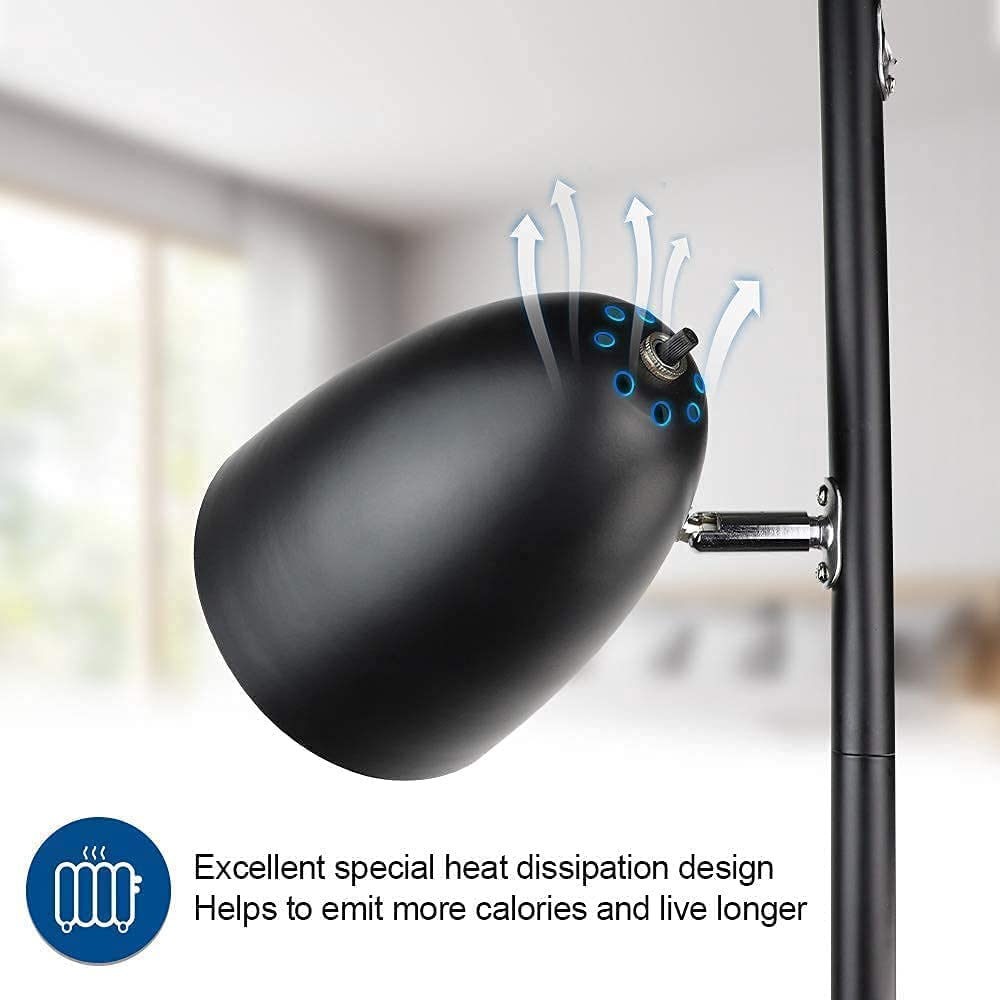 Depuley 3-Light Industrial Floor Lamp - Adjustable Metal Heads, Modern Standing Lamp for Living Room, Bedroom, Office - Black Tall Reading Light with E26 Base (Includes 3 x 9W LED Bulbs) - Perfect for Cozy Reading Nooks, Workspaces & Ambient Lighting