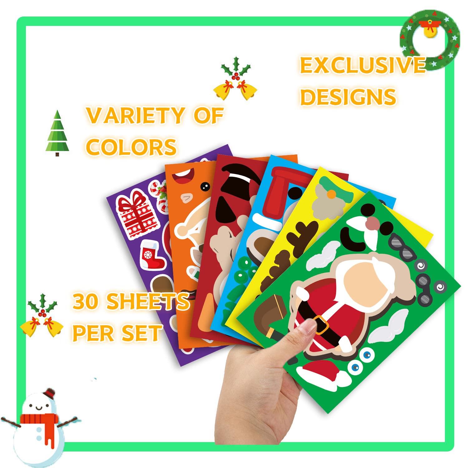 Funnlot 30 PCS Christmas Stickers for Kids - Snowman, Santa, Gingerbread & Reindeer Stickers - DIY Xmas Crafts, Party Games & Classroom Gifts (Perfect for Holiday Decorations, Scrapbooking & Gift Wrapping)