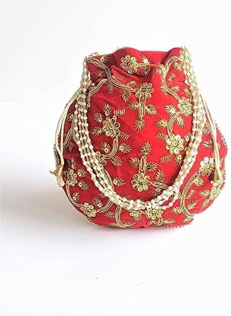 Handmade Embroidered Potli Bag - Jewelry Coin Pouch Clutch Purse with Handle for Women | Perfect for Weddings, Parties & Special Occasions