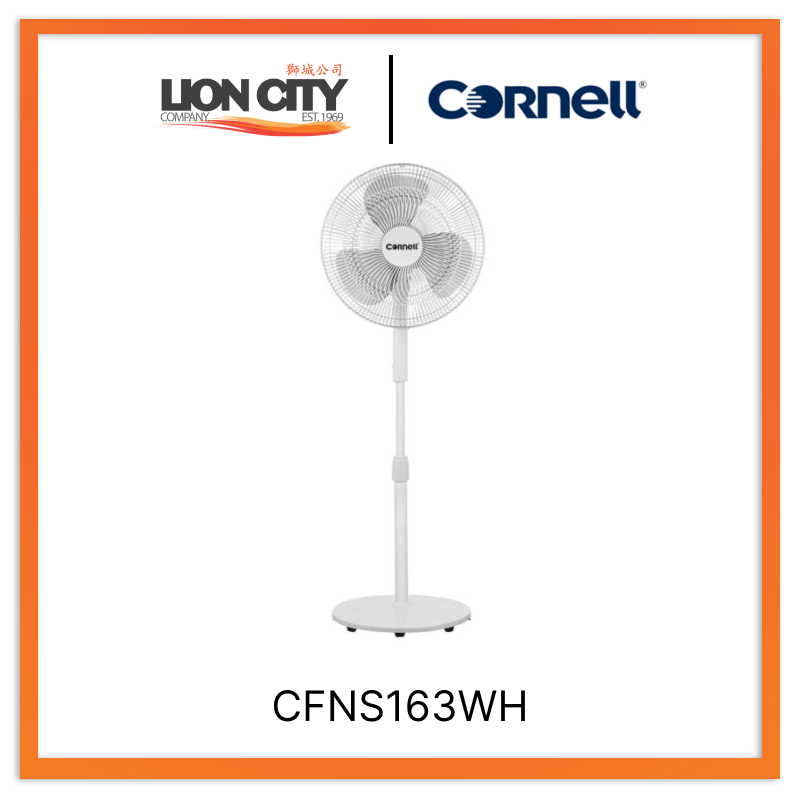 16 Inch Cornell Stand Fan CFNS163WH - Powerful 3-Speed Adjustable Floor Fan for Home, Office, and Bedroom Cooling - Quiet Oscillating Tower Fan with Remote Control for Summer Comfort