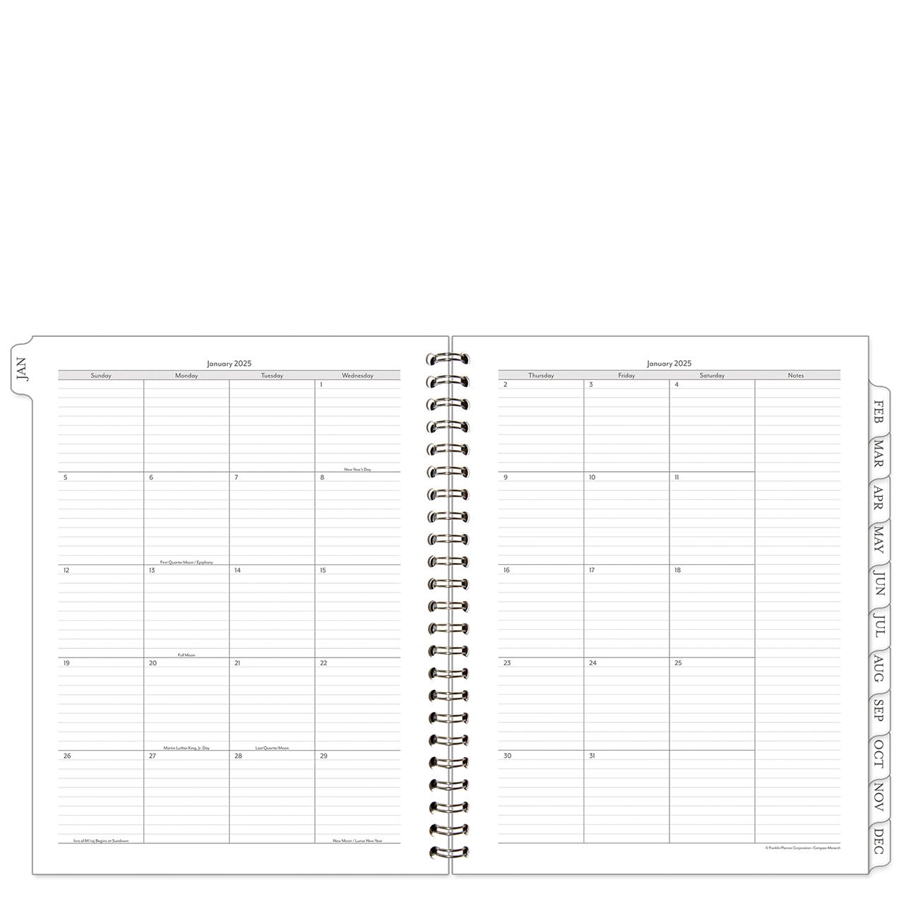 FranklinCovey 2025 Monarch Wire-Bound Planner - 2 Pages Per Day Daily Organizer with Compass Design (January 2025 - December 2025) | Perfect for Business Professionals, Students & Goal Tracking