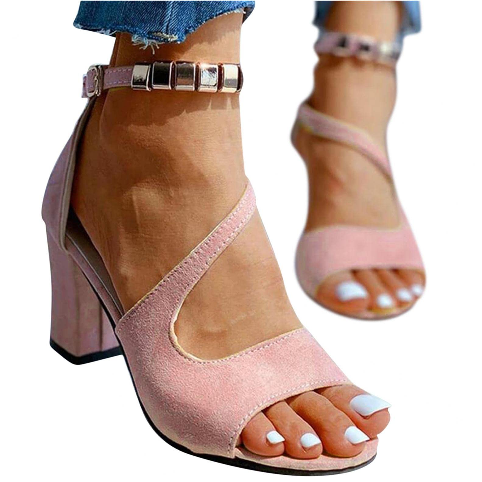 **Aayomet Women's Dressy Summer Sandals - Buckle Open Toe Ankle Strap Block Heel Thick Sole Sandals for Beach, Vacation & Casual Outfits**
