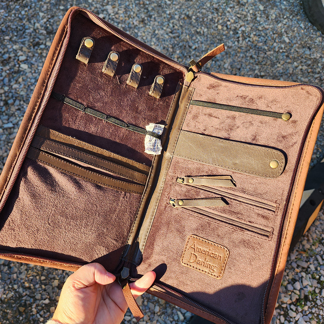 Handcrafted American Darling Cowhide Jewelry Travel Case - Durable Leather Organizer for Necklaces, Rings & Earrings - Perfect for Travel, Gifts & Storage