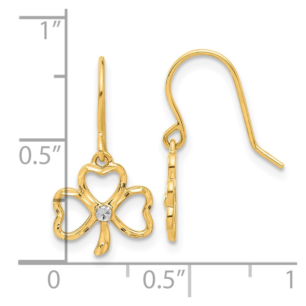 14K Gold Diamond Cut Clover Dangle Earrings for Women - Elegant Four Leaf Clover Drop Earrings TF2365 | Perfect for St. Patrick's Day, Weddings & Special Occasions