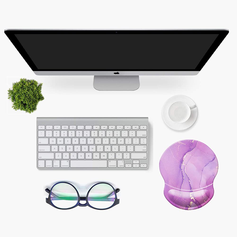 Ergonomic Wrist Mouse Pad with Comfortable Wrist Rest Support - Smooth Cloth Gaming Mouse Pad for Computer, Laptop, Home & Office Use - Perfect for Long Work Hours & Gaming Sessions (Marble Light Purple)