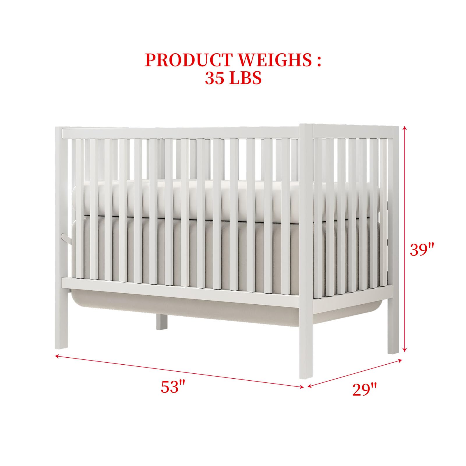 5-in-1 Convertible Baby Crib to Toddler Bed, Daybed & Full Size Bed Frame - White Nursery Furniture for Newborn & Growing Kids (Mattress Not Included) | Perfect for Nursery Rooms, Daycare Centers & Small Bedrooms