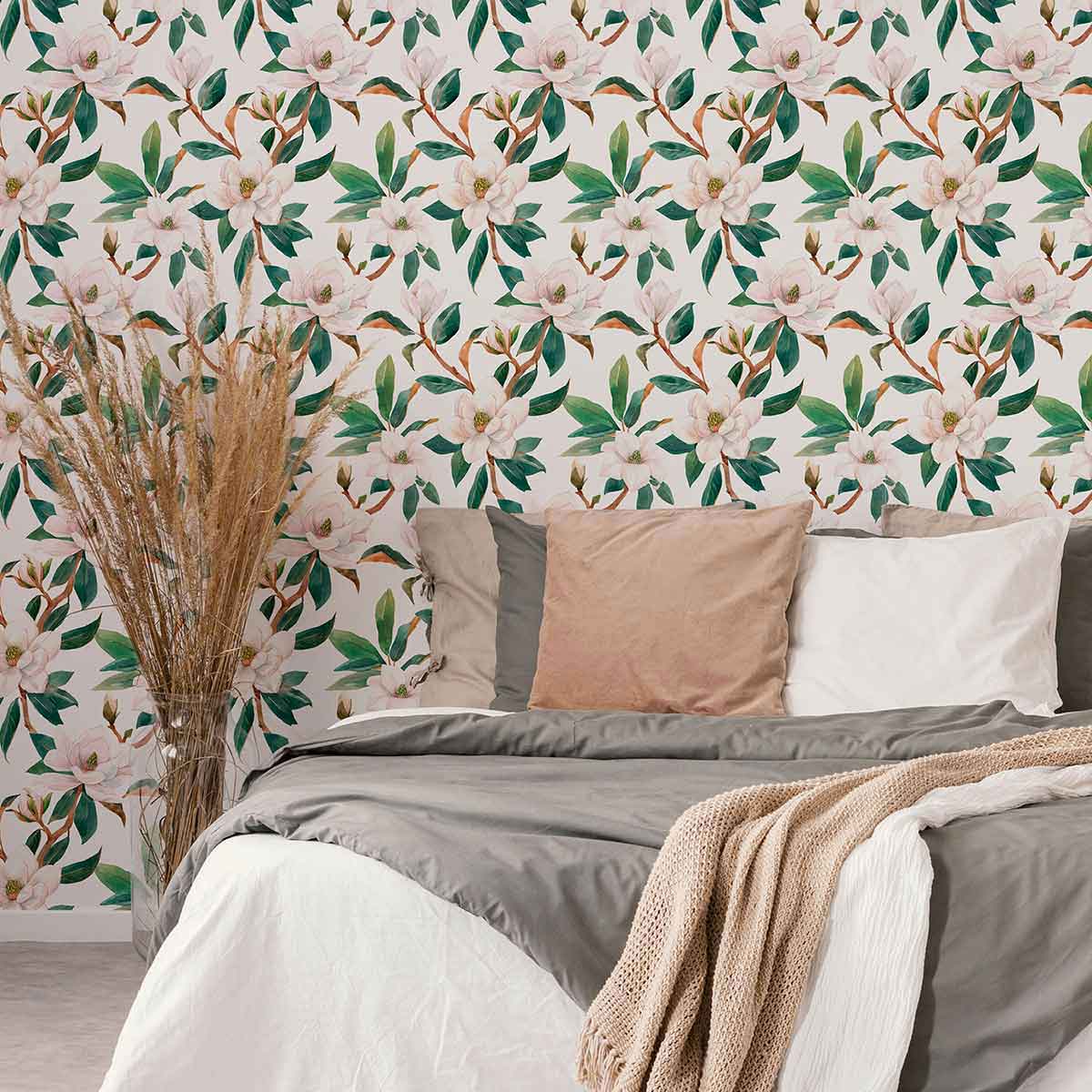 Green Floral Peel and Stick Removable Wallpaper - Self-Adhesive Decorative Wall Covering for Bedroom, Living Room, and Home Office Decor
