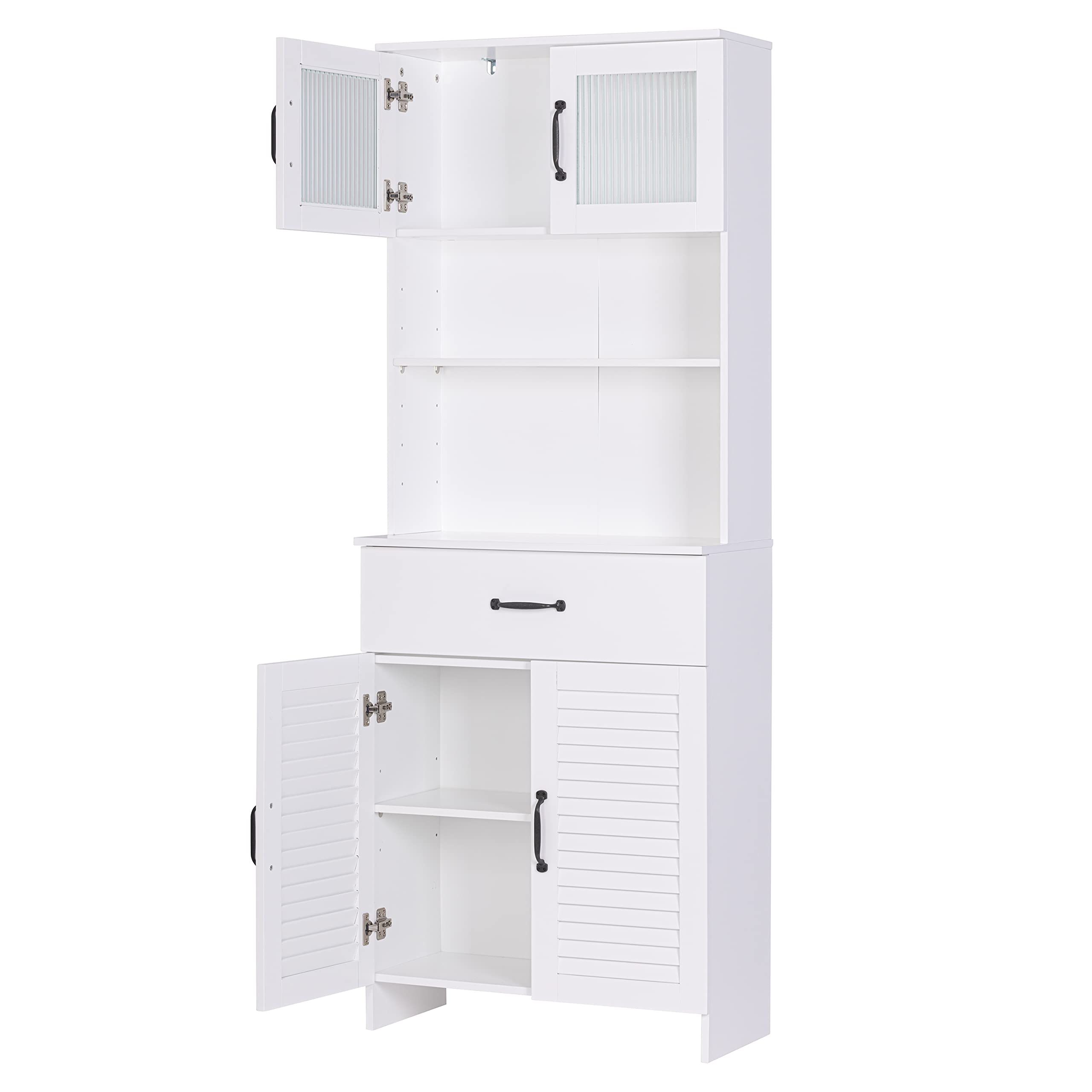 Tall Bathroom Storage Cabinet with Doors & Drawers - White for Bathroom, Living Room, Kitchen