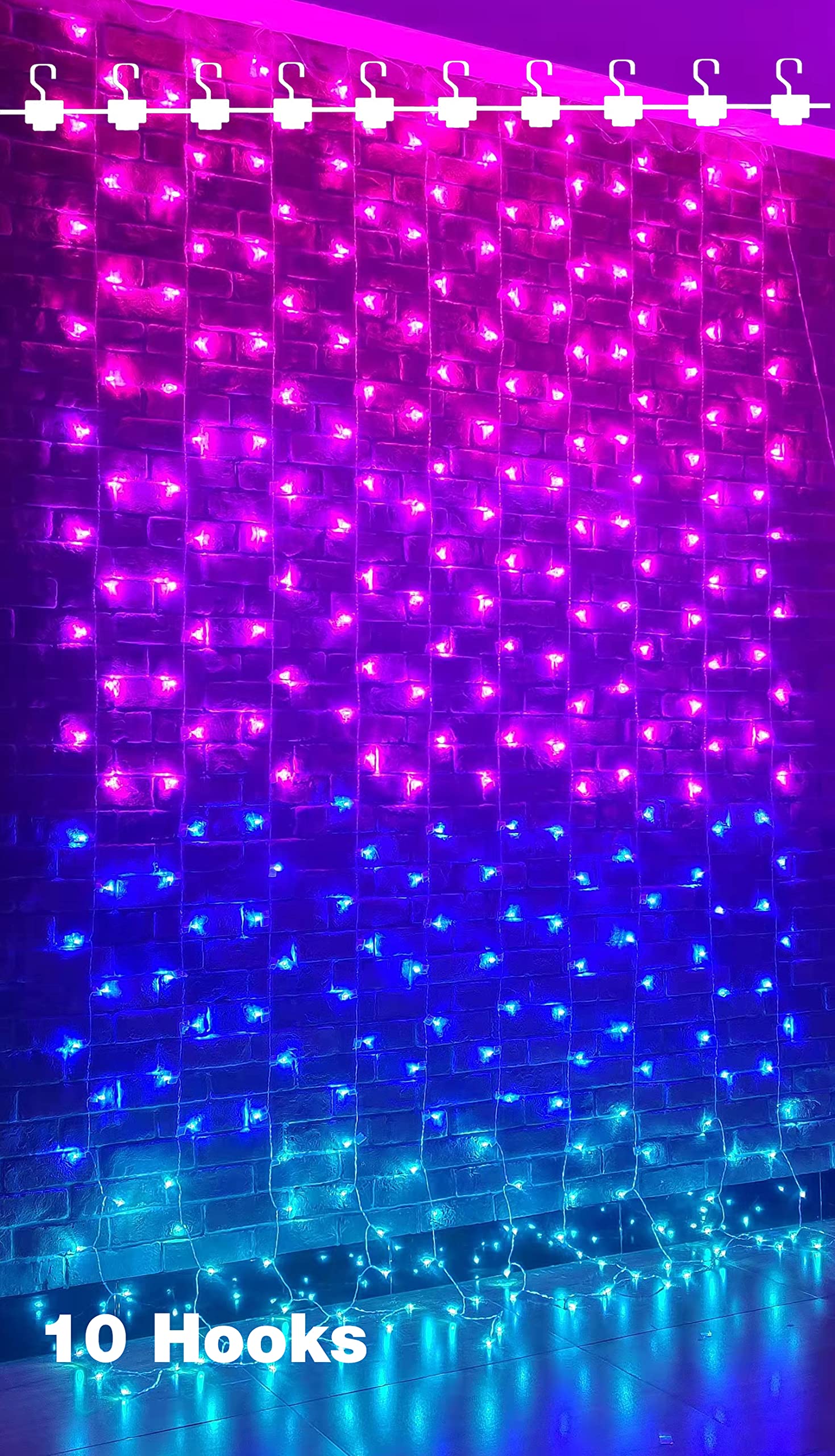 300 LED Plug-in Curtain Lights for Bedroom - 9.8x9.8ft Ombre Fairy String Lights with 8 Flashing Modes & Remote Control - Perfect for Teen Girls Room, Wall, Ceiling Decoration (Weddings, Parties, Christmas, Home Decor)