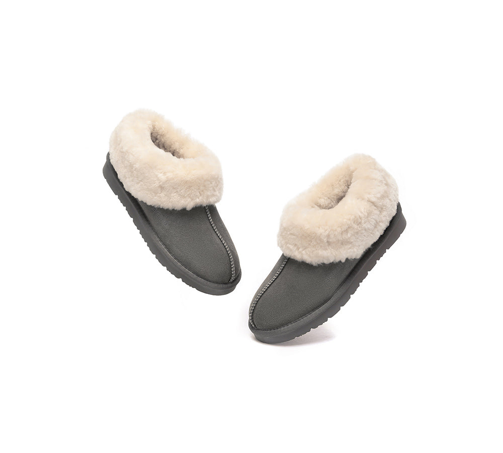 EVERAU® Women's UGG Slippers - Genuine Sheepskin Wool Suede Ankle Booties for Indoor Comfort - Cozy House Shoes for Winter, Lounge & Home Wear