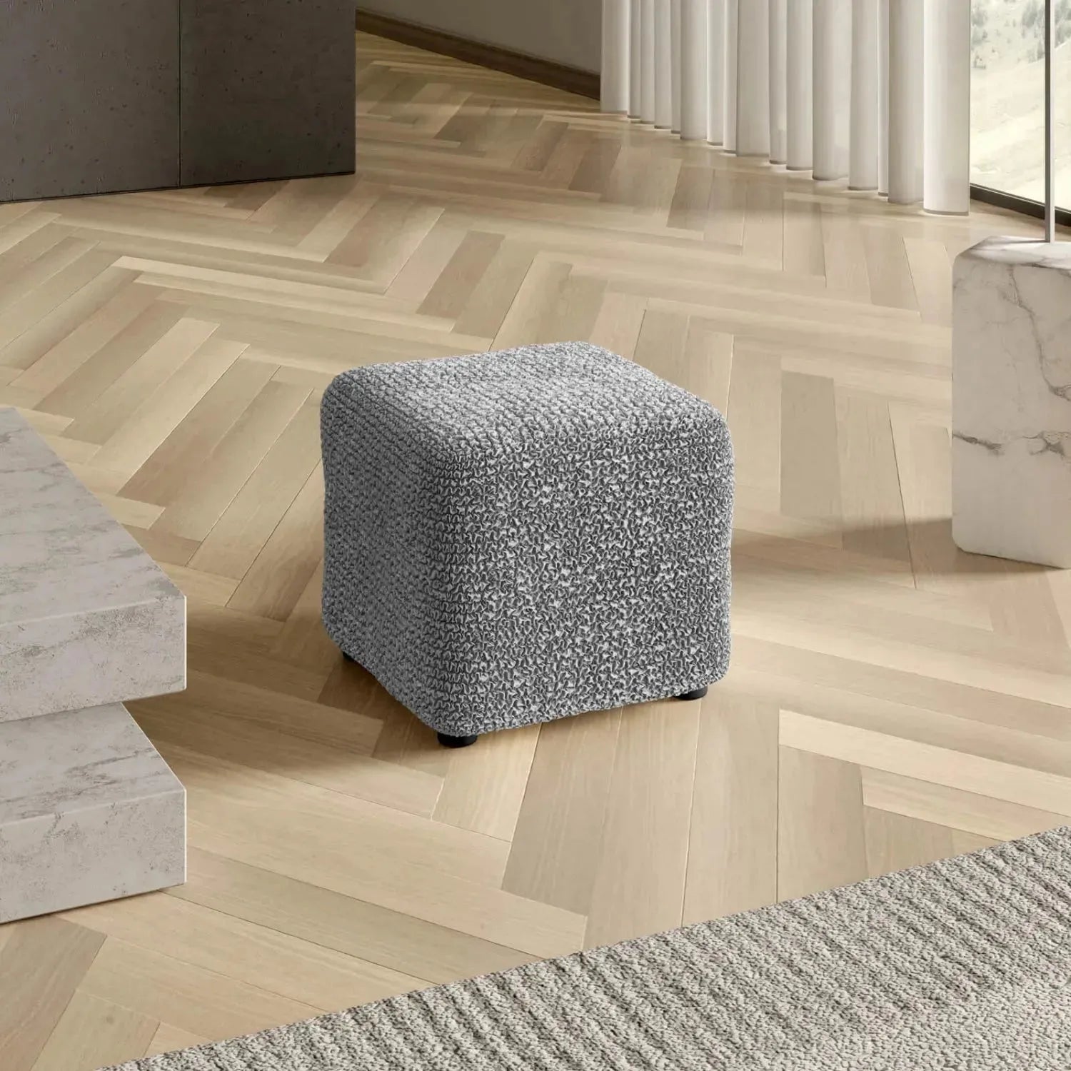 Small Ottoman Slipcover - Microfiber Collection - Perfect for Living Room, Bedroom, and Home Decor