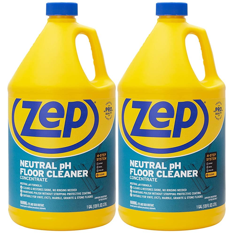 Zep Neutral pH Industrial Floor Cleaner Concentrate - 1 Gallon (Pack of 2) | All-Purpose Commercial & Home Floor Cleaning Solution | Safe for Tile, Vinyl, Concrete & More | ZUNEUT128 | Ideal for Warehouses, Garages & High-Traffic Areas