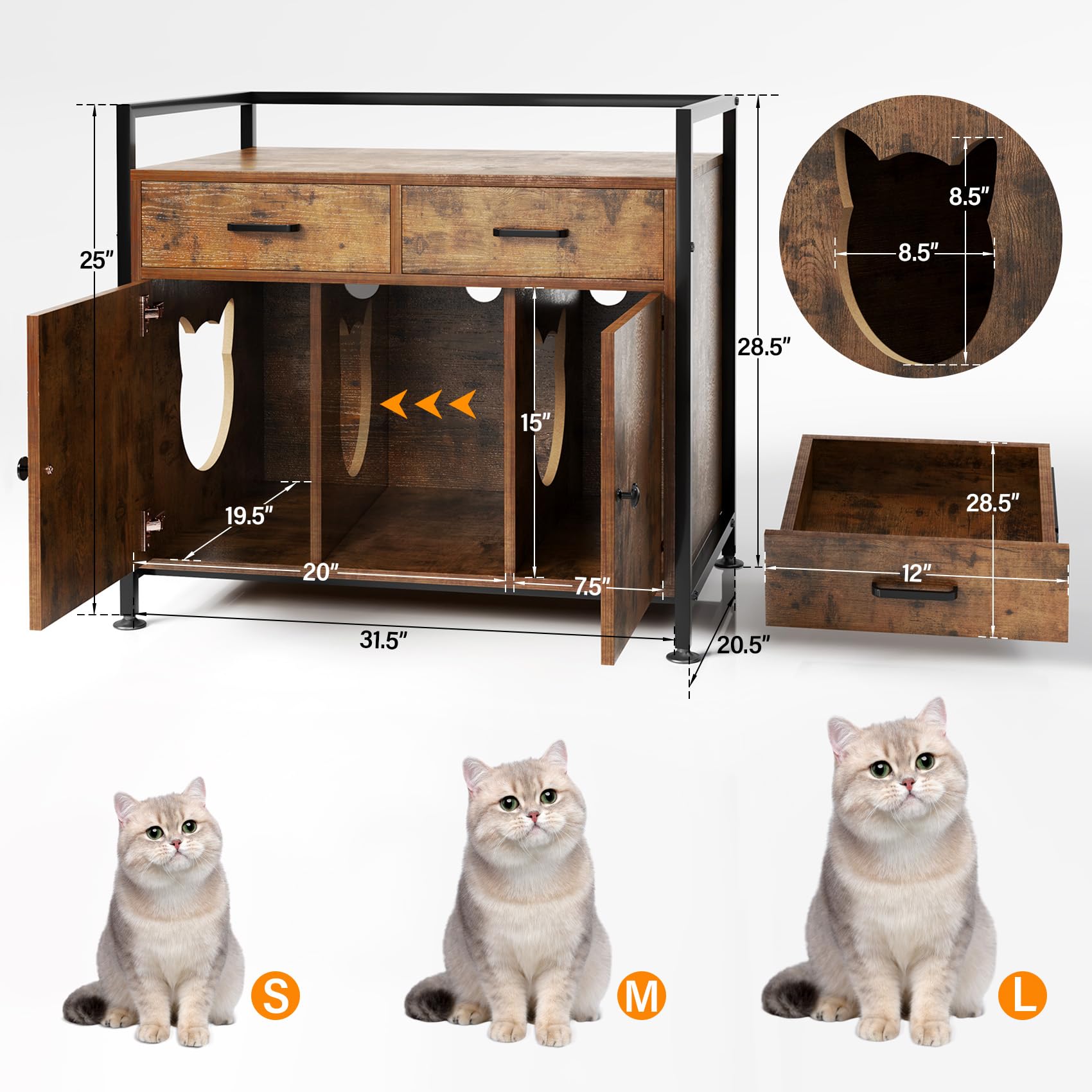 TC-HOMENY Cat Litter Box Enclosure - Modern Furniture Storage Cabinet with Odor Control for Living Room | Stylish Pet Furniture for Small Spaces & Home Decor