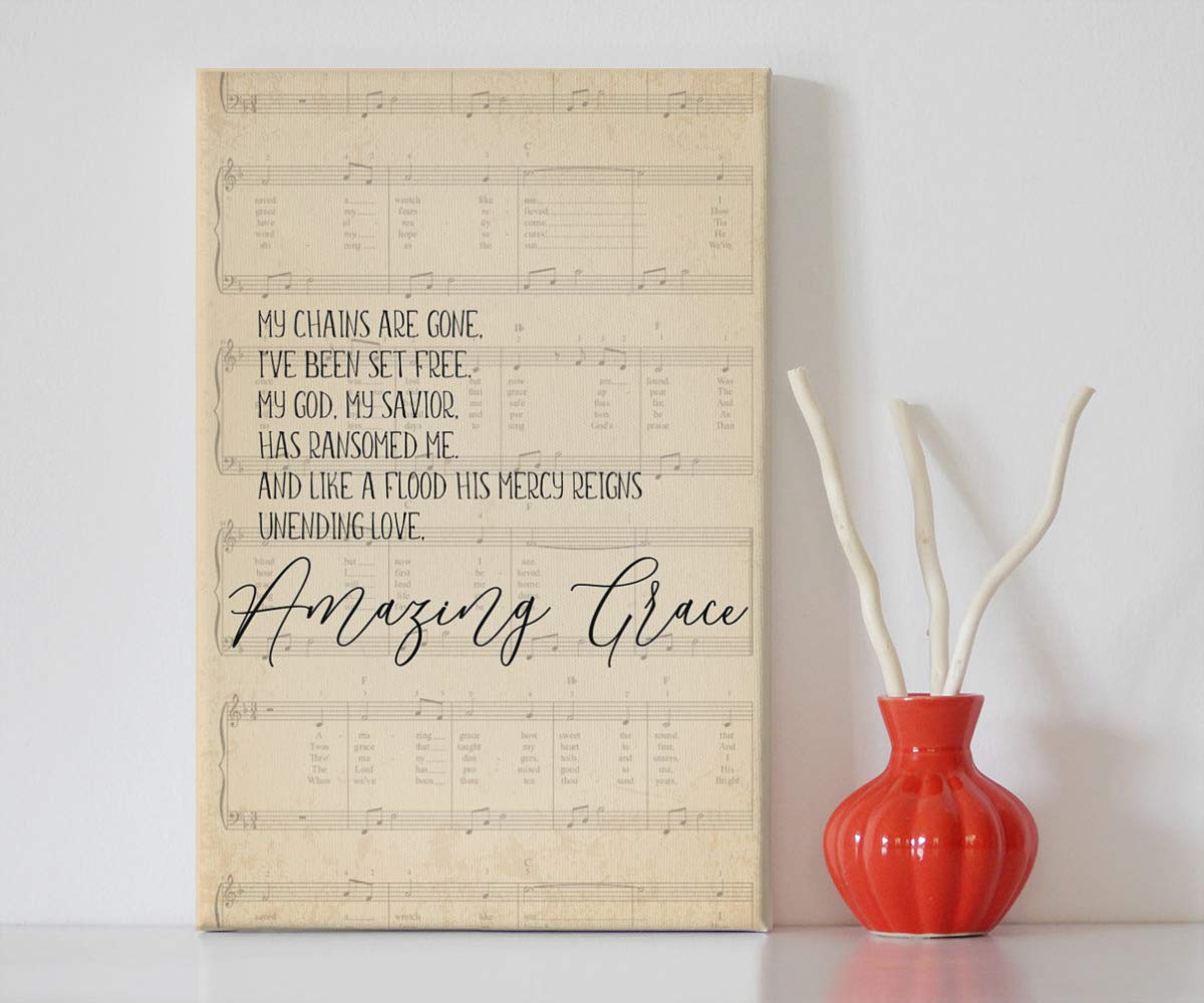 Vintage Amazing Grace Lyrics Framed Canvas - Home Wall Art Decor for Living Room (16x24 in)