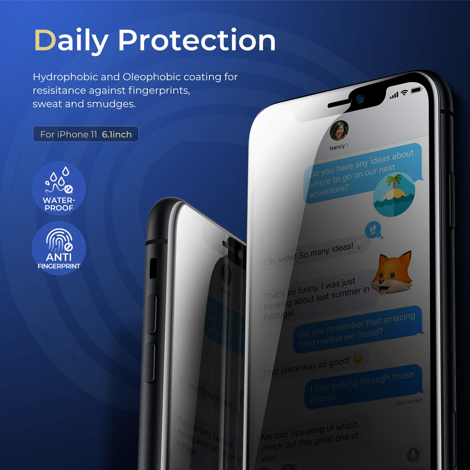 ORIbox Privacy Tempered Glass Screen Protector for iPhone 11 (2-Pack) - Anti-Scratch & Anti-Spy Protection with 2 Camera Lens Protectors - Perfect for Office, Travel & Privacy Protection