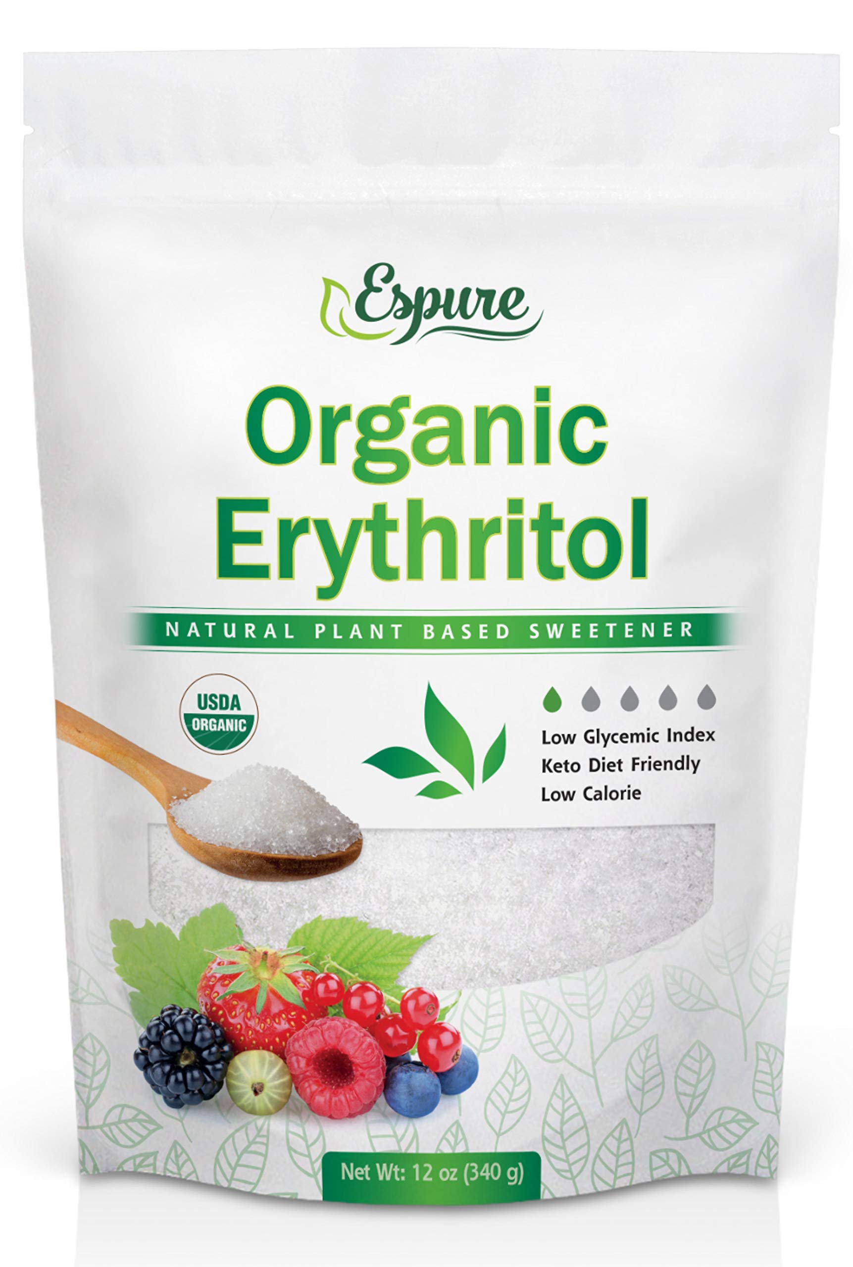 Organic Erythritol Sweetener - USDA Certified, 100% Pure, Zero Calorie Sugar Substitute, Plant-Based, Keto & Vegan Friendly (12oz) - Perfect for Baking, Coffee, Tea & Low-Carb Recipes