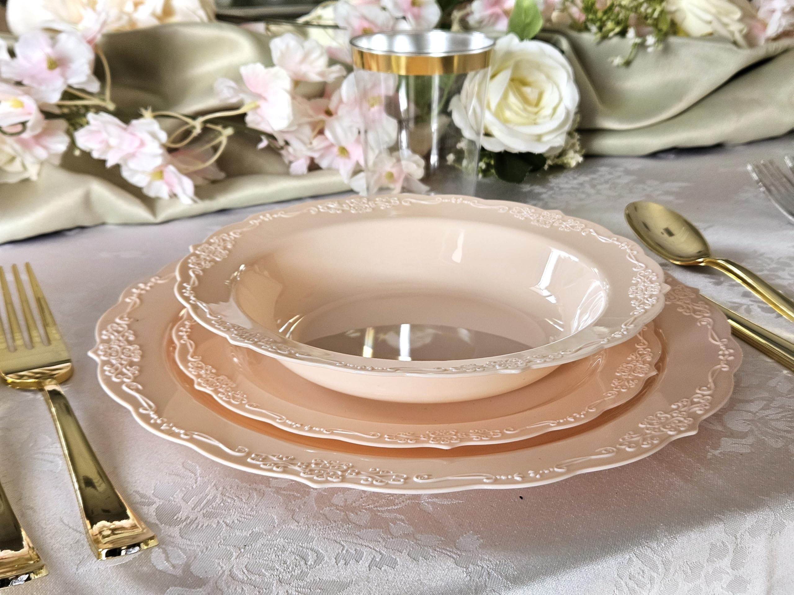 240 Pack Disposable Plastic Bowls 12 oz - Wedding & Party Supplies, Plain Blush Verona Style Soup Bowls for Catering, Picnics, BBQs & Events