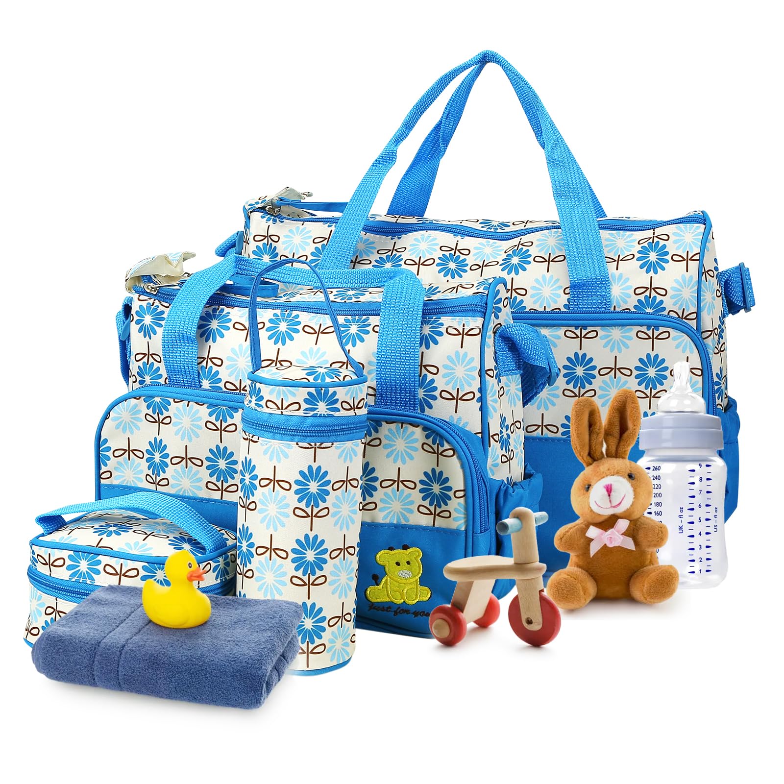 Zorpupoa Diaper Bag Tote Set for Boys, Girls & Moms - Large Portable Baby Changing Bag with 5 PCS Travel Essentials | Perfect for Daycare, Travel & On-the-Go Parenting