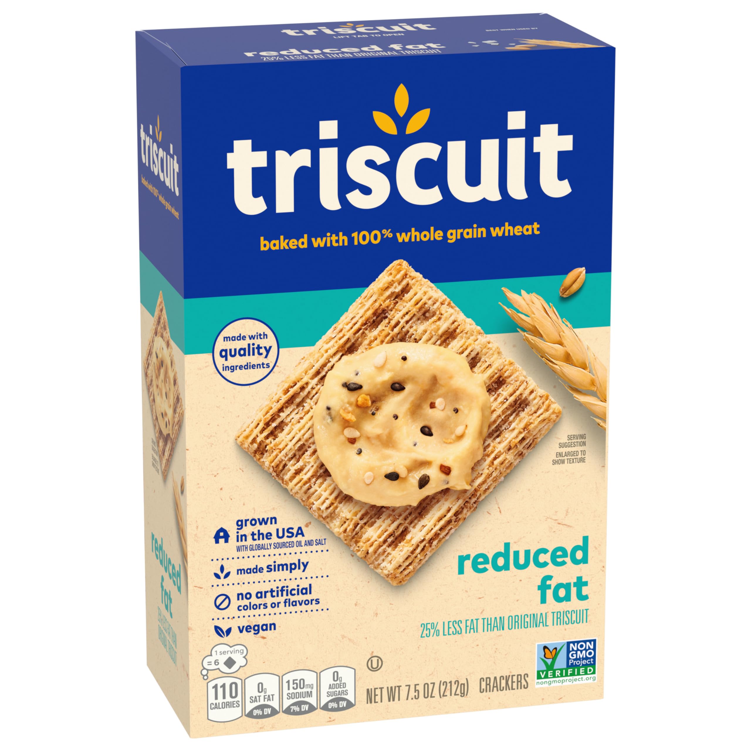 Triscuit Reduced Fat Whole Grain Wheat Crackers - Vegan, Gluten-Free Healthy Snacks for Lunch, Office & On-The-Go - Bulk Pack of 6 (7.5 oz Boxes) - Perfect for Parties, School & Work Snacking