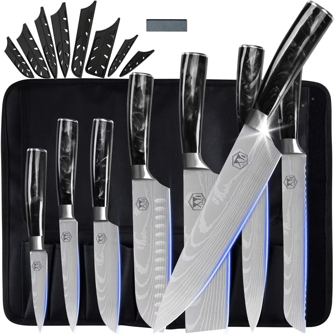 XYJ Authentic Since 1986 - 8-Piece Japanese Chef Knife Set with Rolling Bag & Sheath | Premium Stainless Steel Kitchen Cutlery | Ergonomic Handle | Paring, Santoku, Slicing Knives | Perfect for Professional Chefs & Home Cooking Enthusiasts