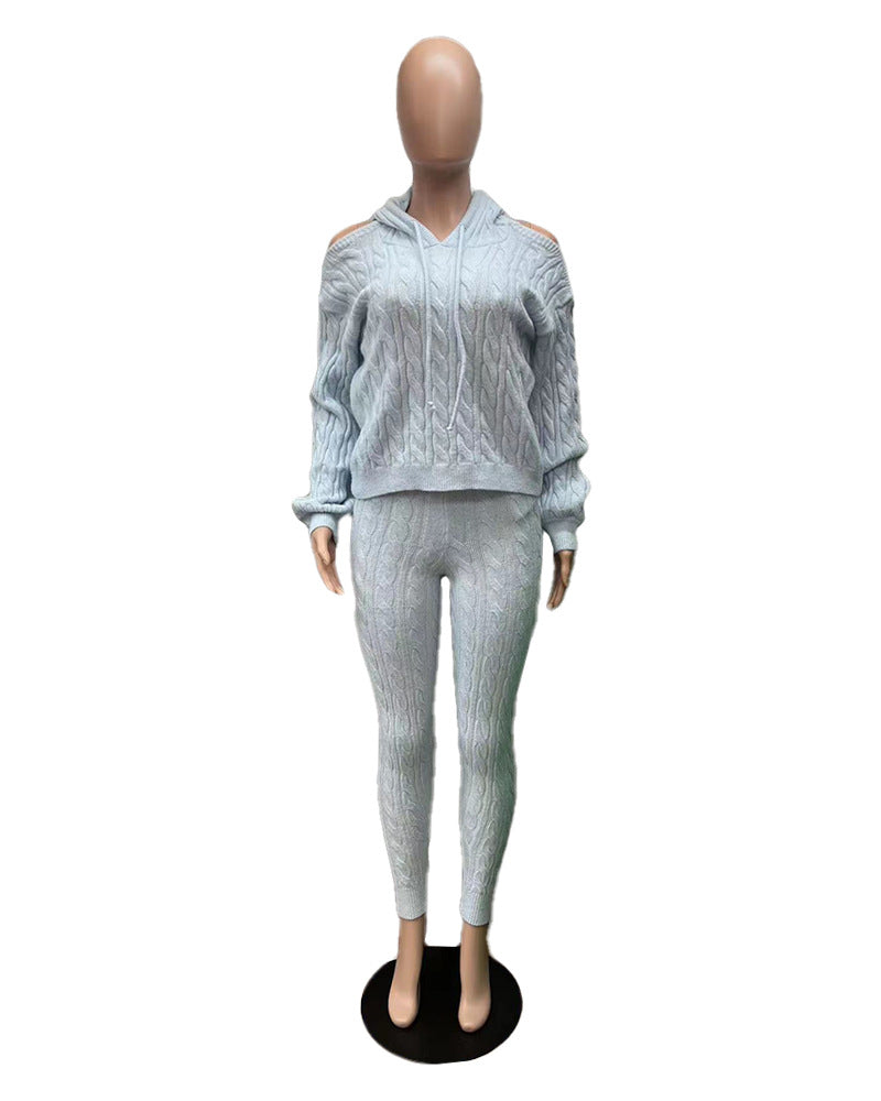 Solid Color High Stretch Knit Sweater Set for Women - Soft Comfortable Pullover & Pants Outfit - Perfect for Yoga, Lounge & Casual Wear