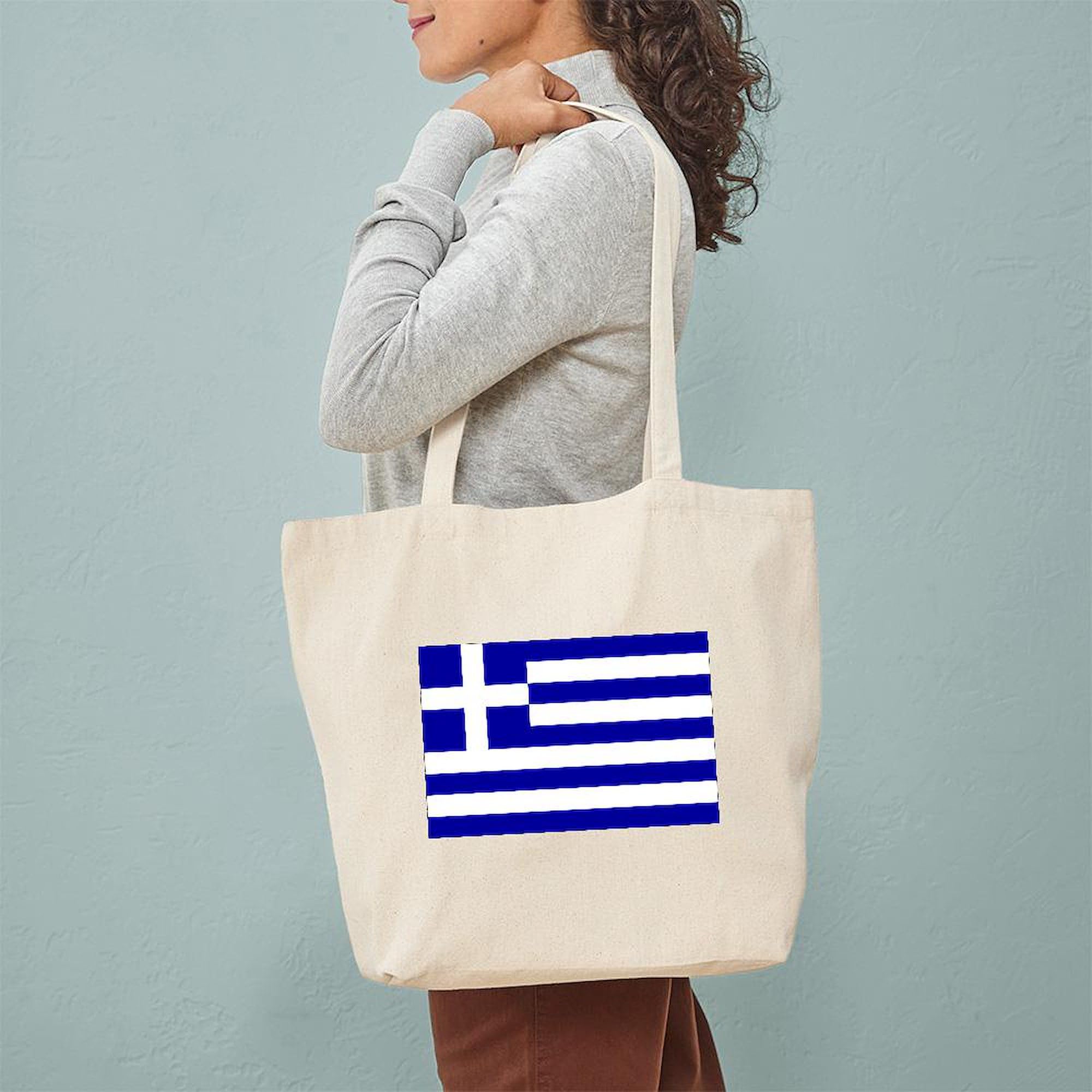 Greece Flag Tote Bag - Natural Canvas Reusable Shopping Bag with Sturdy Handles | Perfect for Groceries, Beach Trips & Patriotic Events