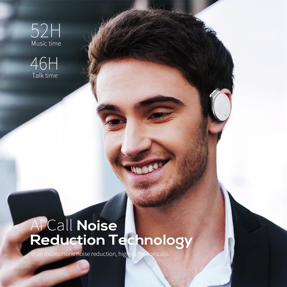 Open Ear Wireless Bluetooth 5.4 Headphones - 52H Playtime, Over-Ear Hooks, Built-in Mic, Dual Device Connection - Perfect for Running, Cycling & Office Work