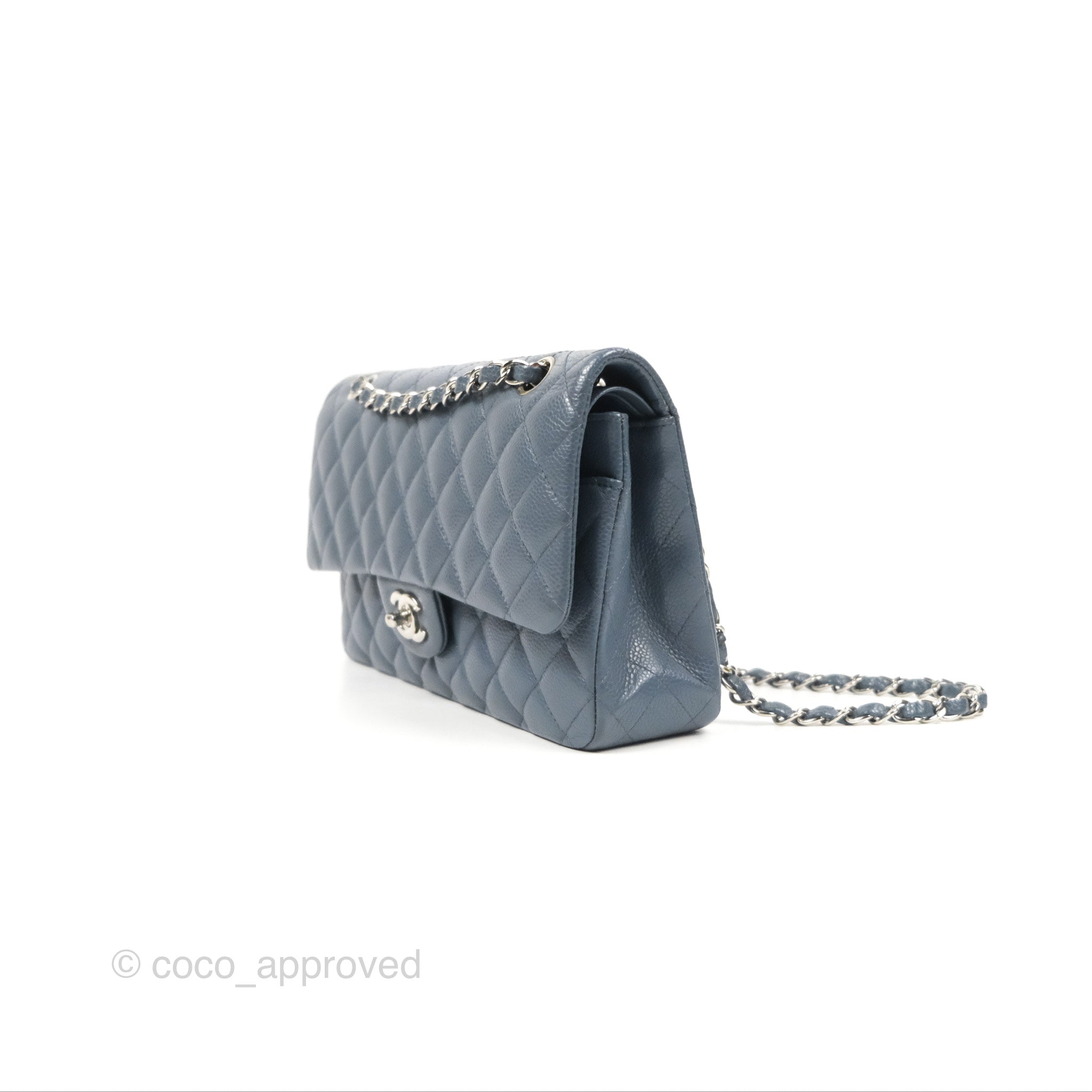 Chanel Classic Double Flap Quilted Medium/Large Handbag in Blue Caviar Leather with Silver Hardware - Perfect for Work, Evening Events & Luxury Fashion Accessories