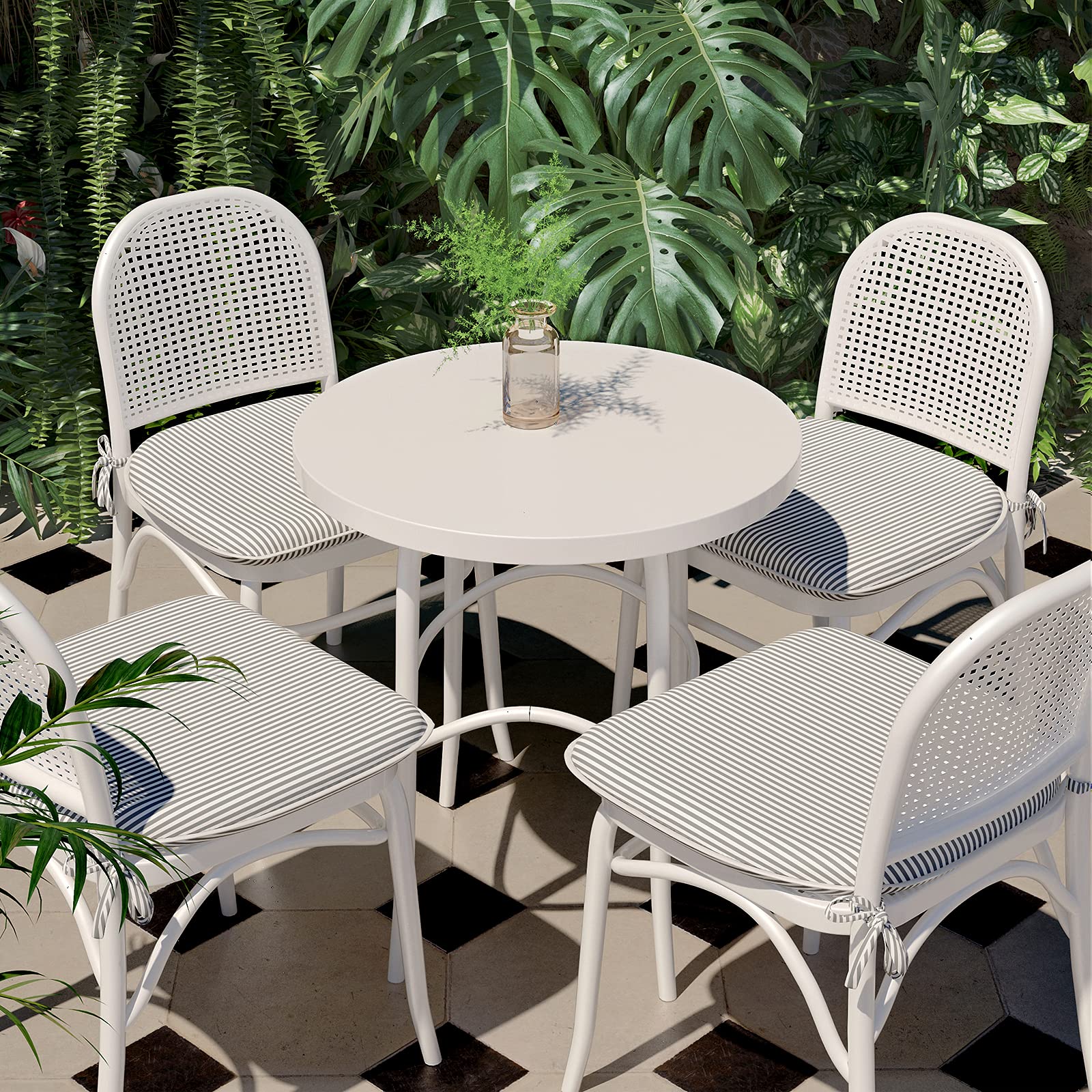 LVTXIII 16x17 Inch Indoor/Outdoor Chair Cushions with Ties - Waterproof Patio Seat Cushions Set of 4, Striped Grey - Perfect for Garden, Patio Furniture, Home & Office Decor (Durable & Comfortable)