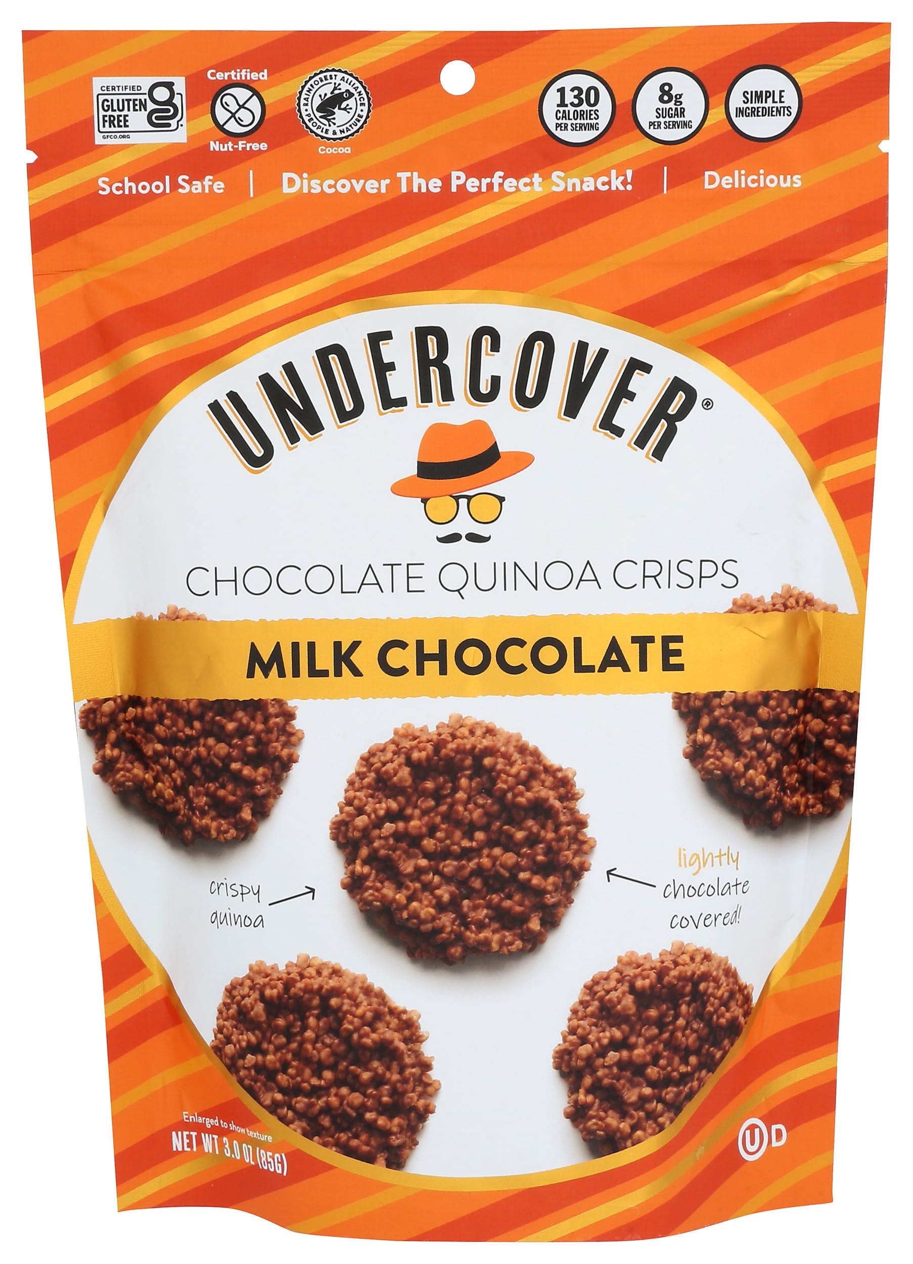 Undercover Chocolate Co. Milk Chocolate Quinoa Crisps - 3 oz (Pack of 12) | Gluten-Free Snacks, Healthy Chocolate Treats for Kids & Adults | Perfect for Lunchboxes, Office Snacks & Party Favors