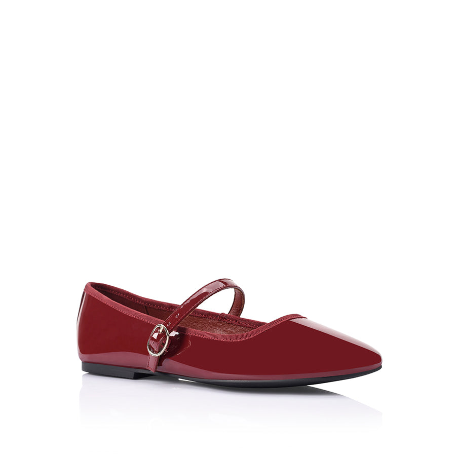 Bambi Mary Jane Flats for Women - Elegant Wine Patent Leather Shoes for Casual & Office Wear
