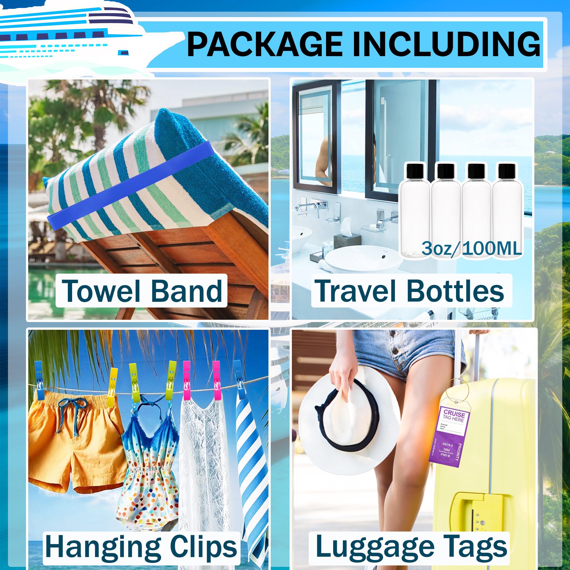 55-Piece Cruise Essentials Set - Lanyards, Waterproof Pouch & Travel Bottles for Cruise Vacations