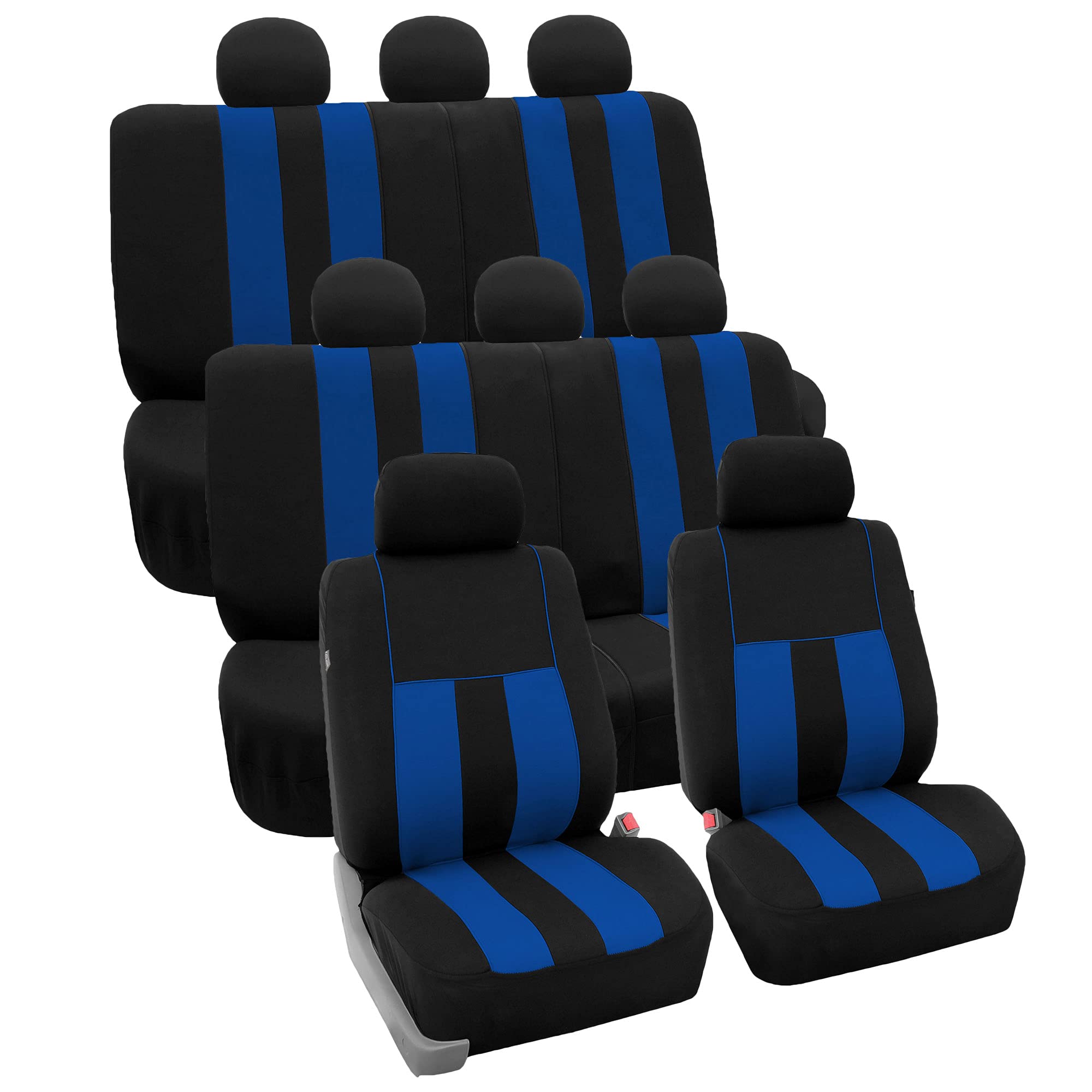 FH Group 7-Seater Car Seat Covers - 3-Row Stripe Design, Universal Fit for Cars, Trucks & SUVs (Blue/Black) | Airbag Compatible & Split Bench | Perfect for Family Road Trips & Daily Commutes