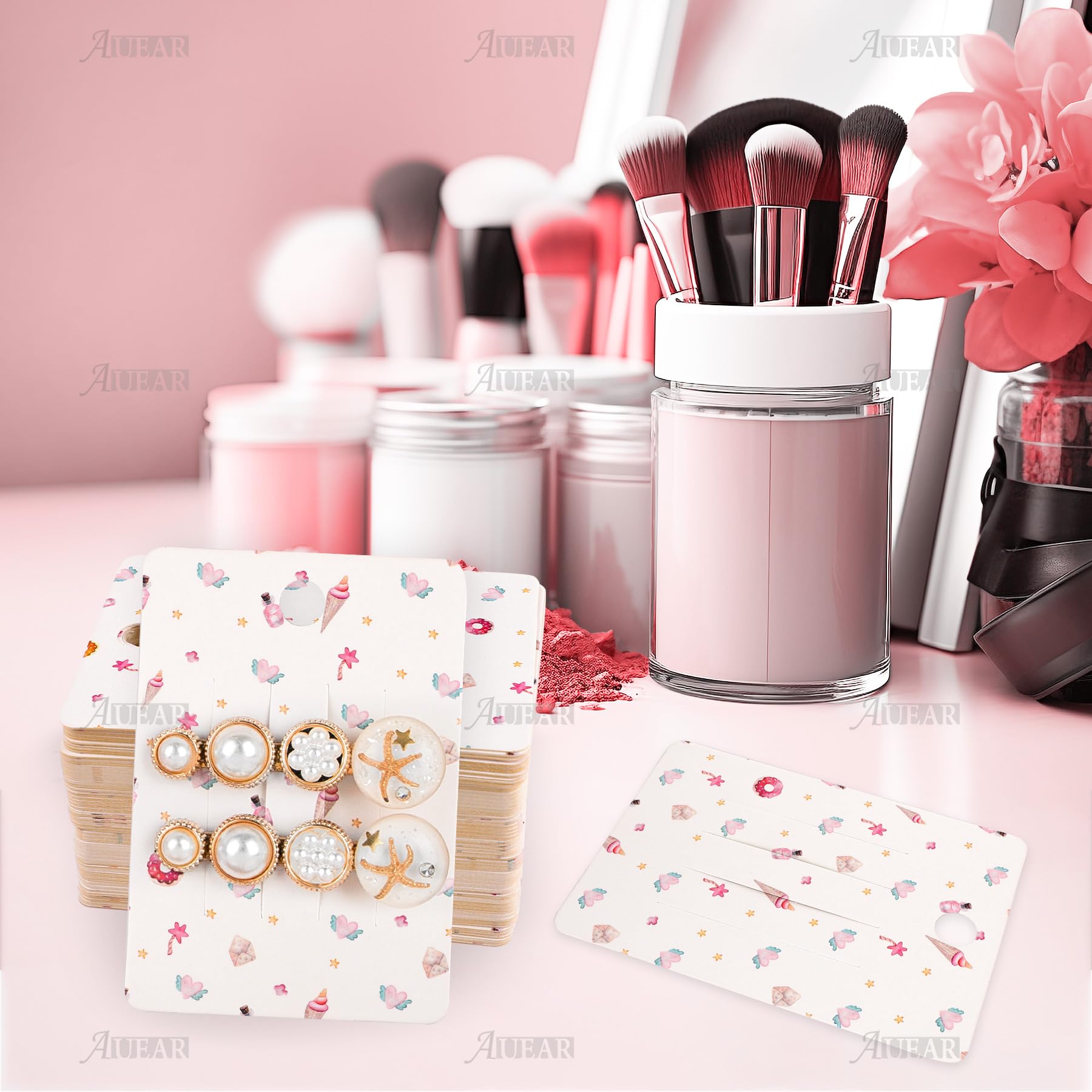 AUEAR 100-Pack Cute Hair Bow Display Cards - Durable Paper Cardboard Holders for Hair Clips & Barrettes - Perfect for Salon, Retail Store, and Gift Packaging