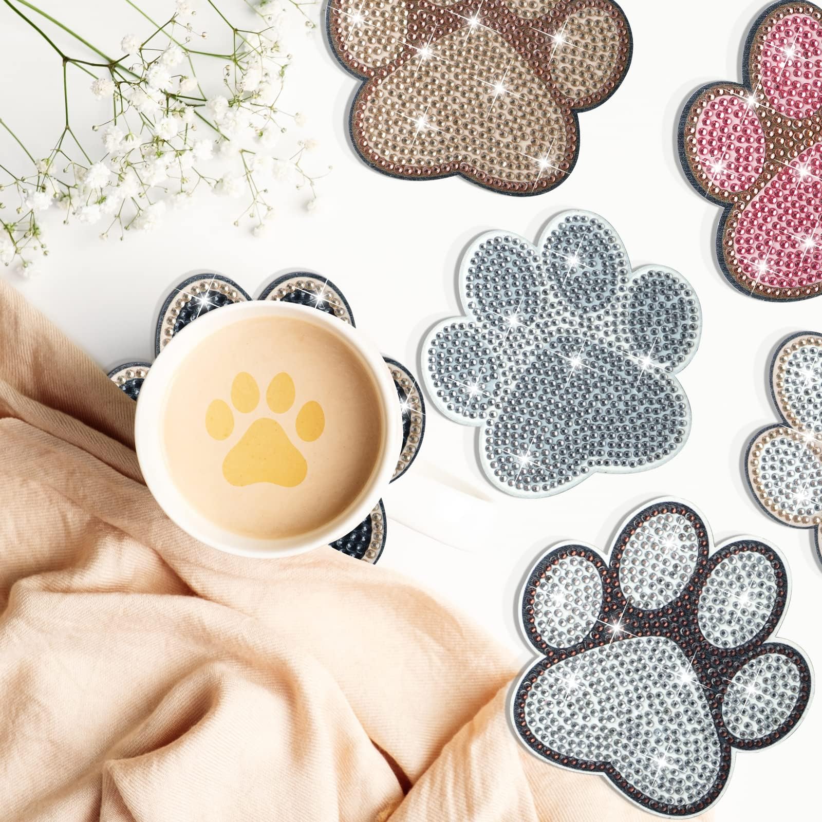 10 Pcs DIY Diamond Painting Coasters Kit - Dog Paw Shaped Resin Coasters with Holder, Fun Arts & Crafts for Beginners, Adults & Kids - Perfect for Home Decor, Pet Lover Gifts & Party Favors