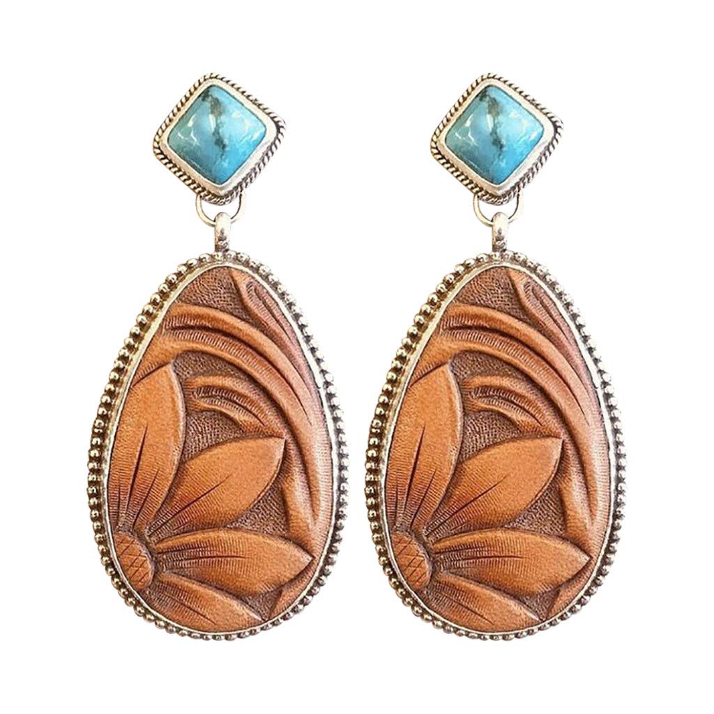 Turquoise Gemstone Boho Wedding Earrings for Women – Vintage Drop Dangle Hoop Earrings with Hook Closures – Perfect for Engagement, Bridal Jewelry & Boho Fashion Accessories