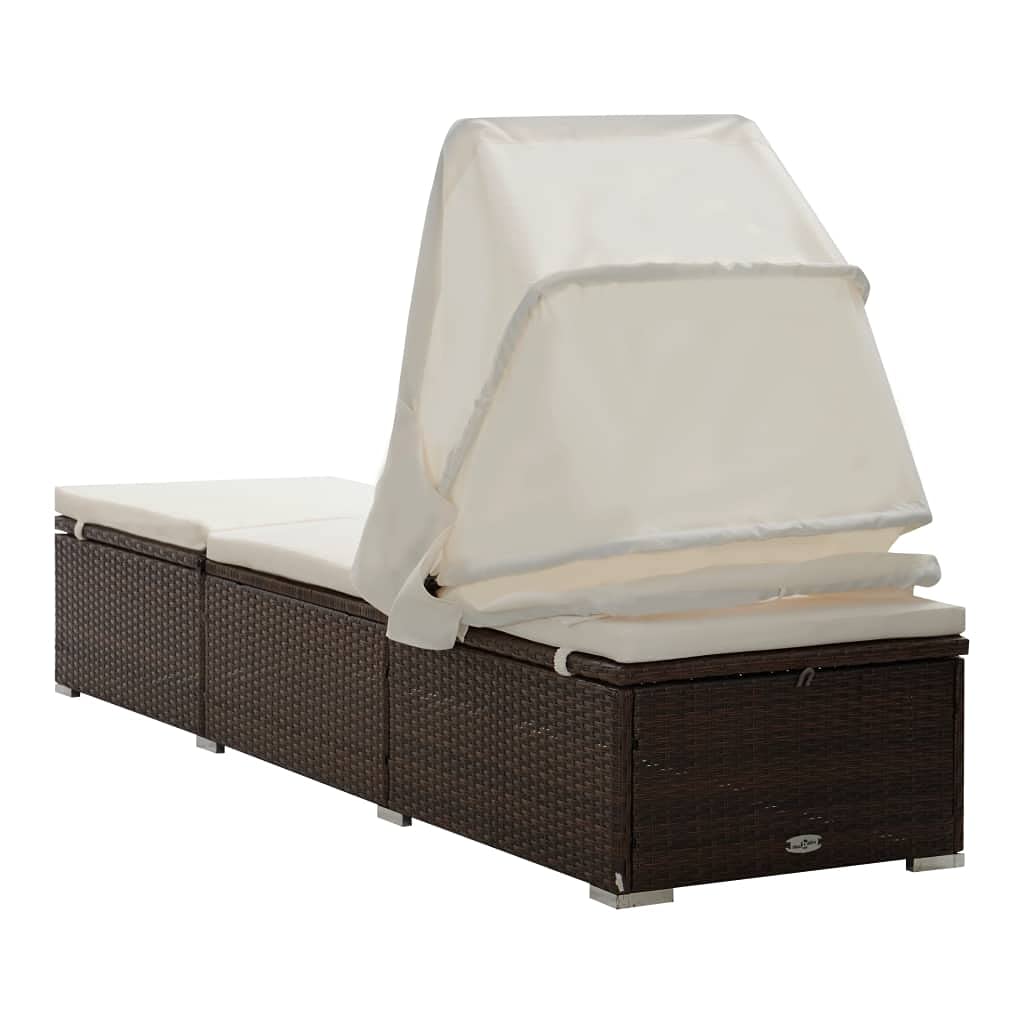 Outdoor Patio Furniture Sunbed - Rattan Sun Lounger with Canopy & Cushion, Brown - Fast Shipping | Perfect for Poolside Relaxation, Garden Lounging & Backyard Sunbathing