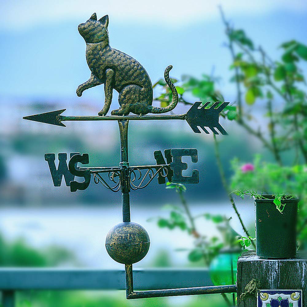 Vintage Wrought Iron Dog and Cat Weathervane - Handcrafted Garden Decor, Wind Vane for Outdoor Yard & Farmhouse Style Decoration - Perfect for Patio, Lawn, and Rustic Home Gardens