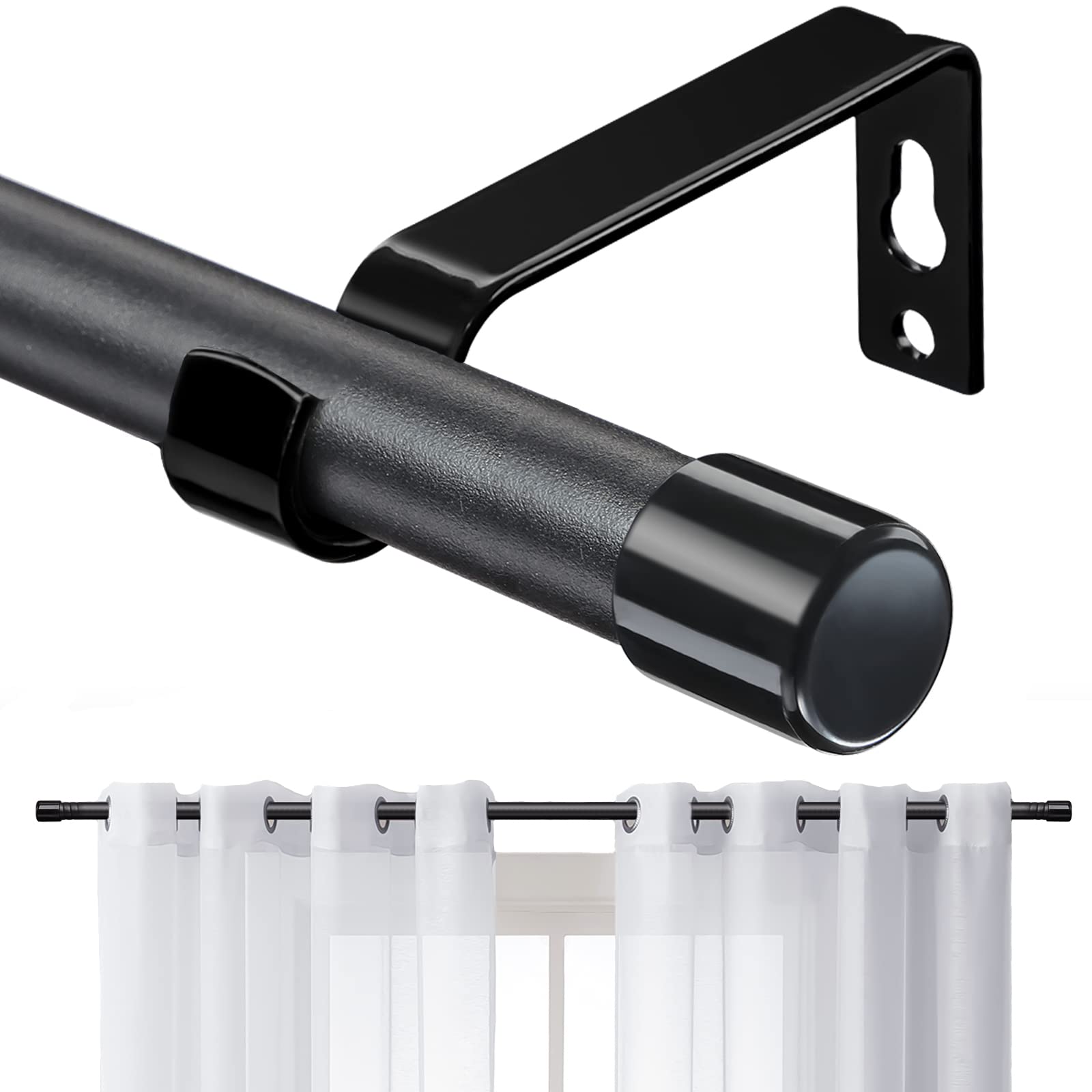 Matte Black Heavy Duty Curtain Rod Set (5/8 Inch) - Adjustable 23 to 124 Inches for Windows 66-120 - Includes Sturdy Brackets for Small Drapery - Perfect for Living Room, Bedroom & Home Decor