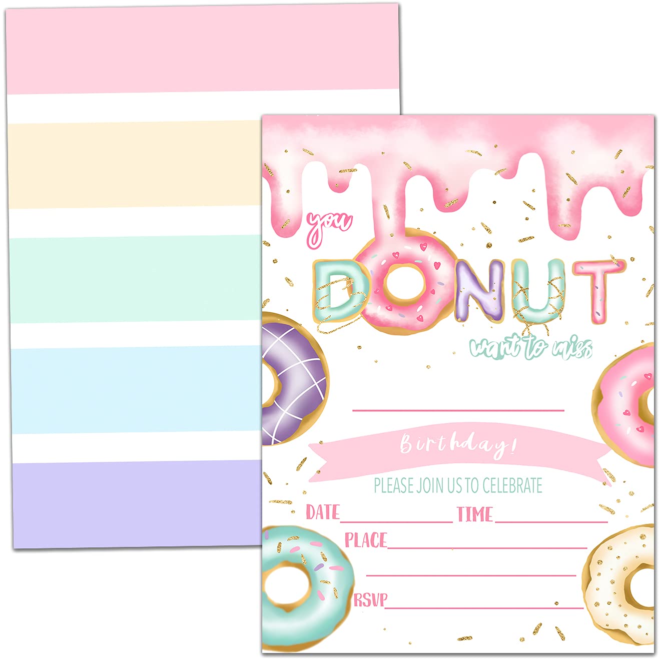 Donut-Themed Birthday Party Invitation Cards Set - 20 Premium Cards with Matching Envelopes for Kids' Celebrations, Baby Showers & Special Events - Sweet Doughnut Party Supplies & Favors