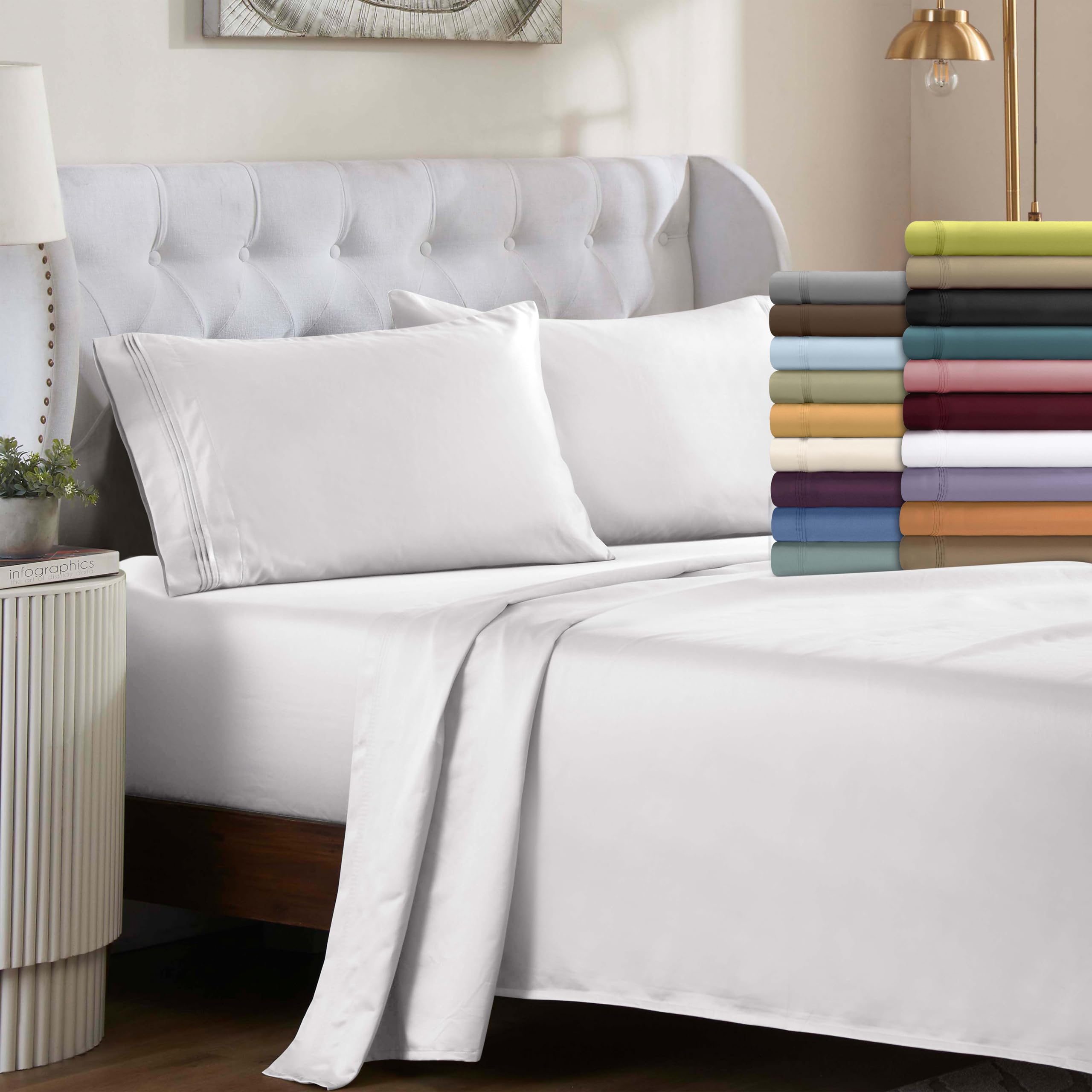 Premium 650 Thread Count Egyptian Cotton 3-Piece Sheet Set - Eco-Friendly & Sustainable Bedding - Ultra-Soft Deep Pocket Fitted Sheet, Flat Sheet & Pillowcase (Full Size, Gold) - Perfect for Luxury Hotels, Guest Rooms & Master Bedrooms
