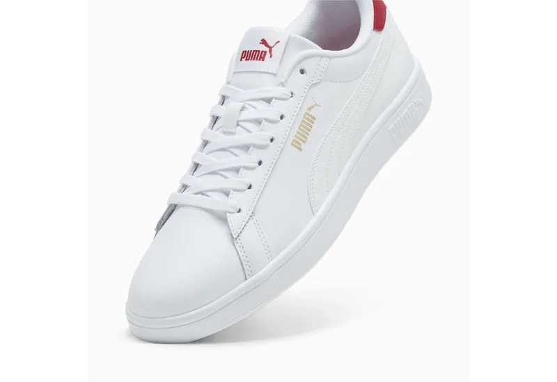 PUMA Men's Smash 3.0 Sneakers - White/Red Athletic Shoes for Running, Training & Casual Wear | Lightweight Comfortable Gym Shoes for Men